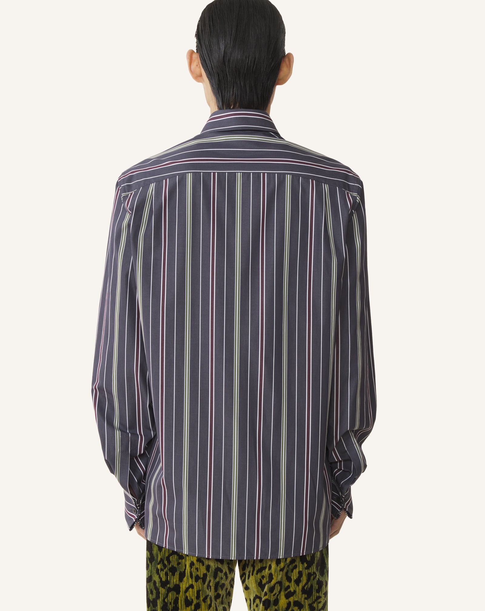 CHEMISE DROITE EN POPELINE DE COTON À RAYURES VERT
