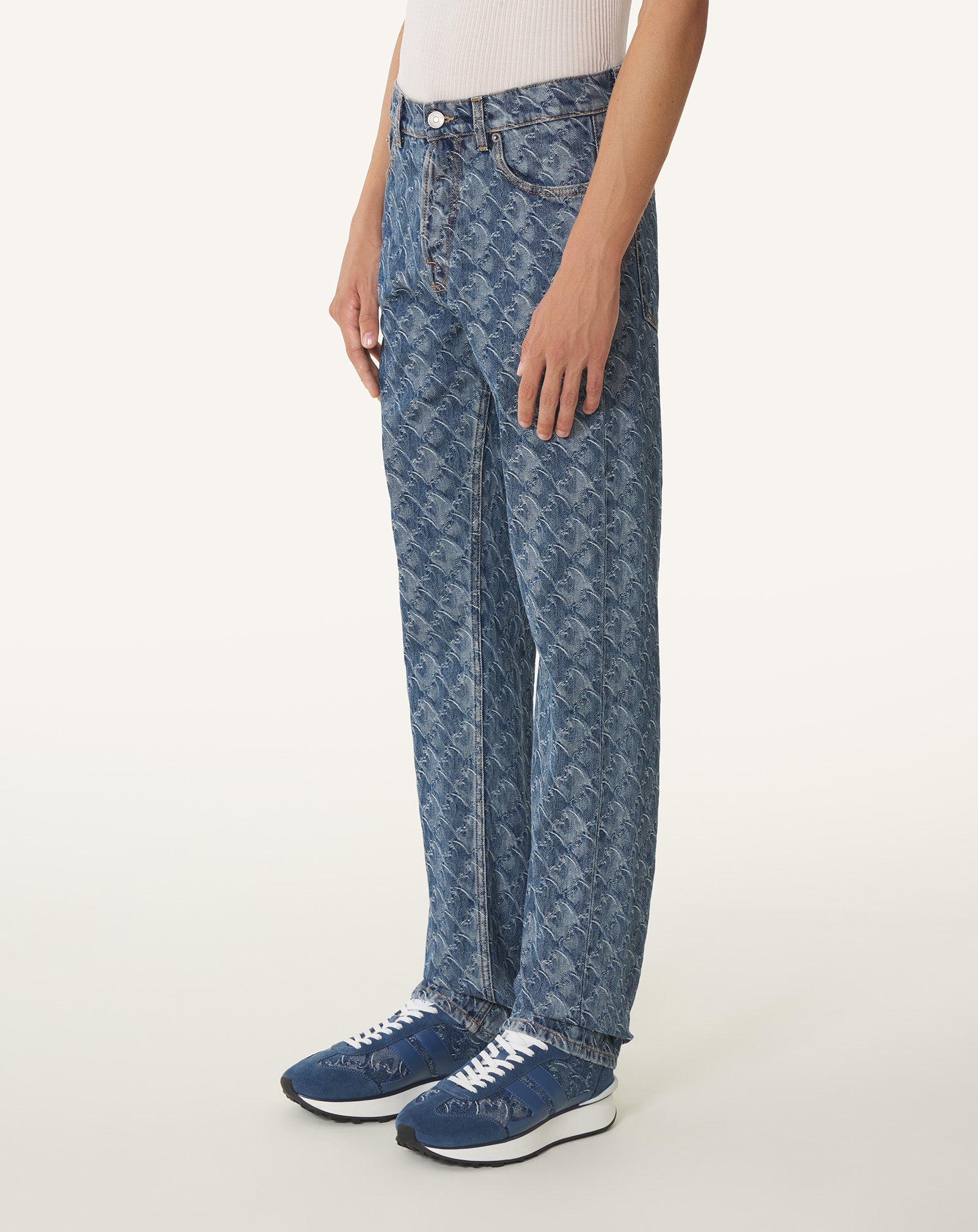 PANTALON EN DENIM JACQUARD LUNAR YEAR BLEU