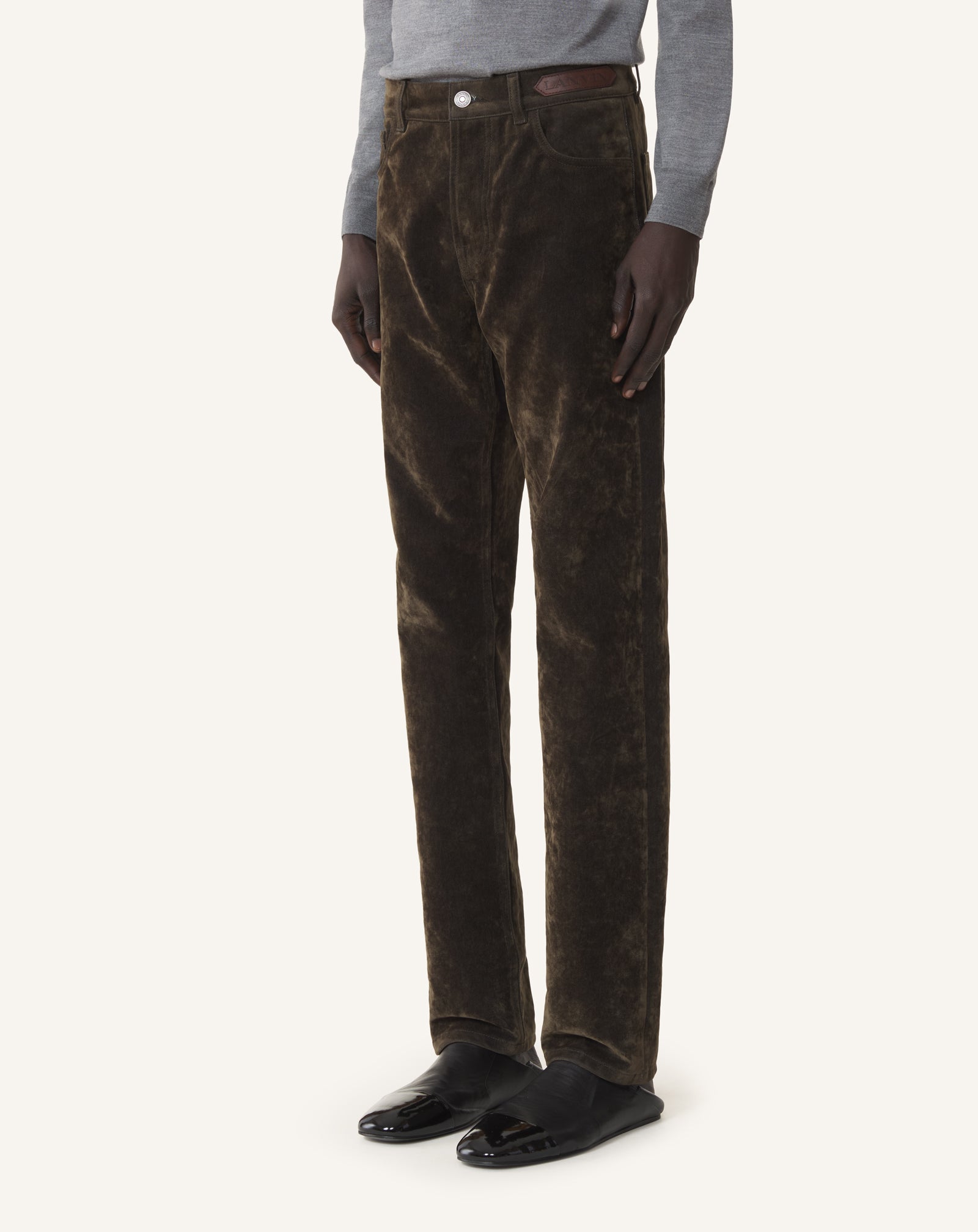 PANTALON DROIT EN DENIM VELOURS VERT