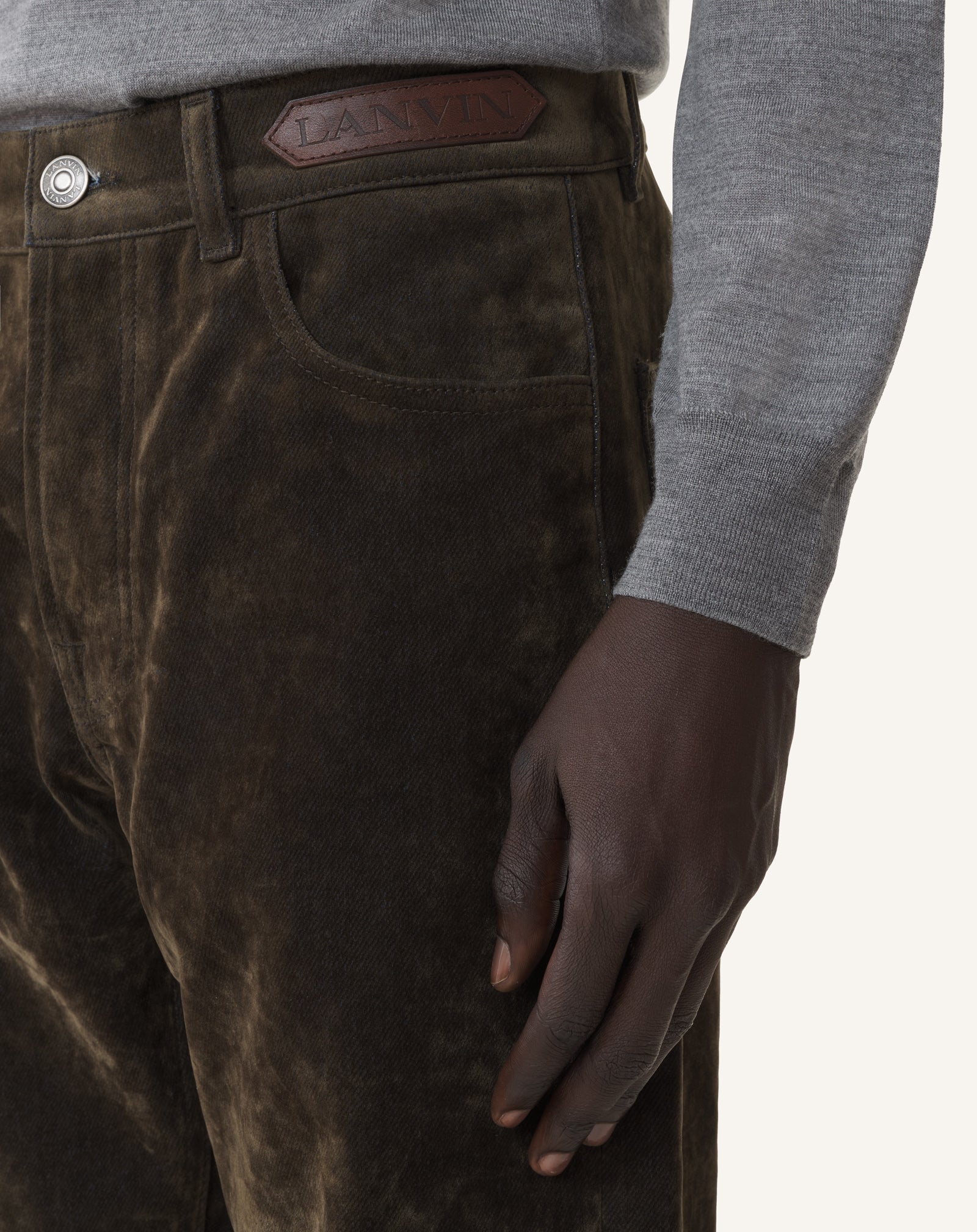 PANTALON DROIT EN DENIM VELOURS VERT