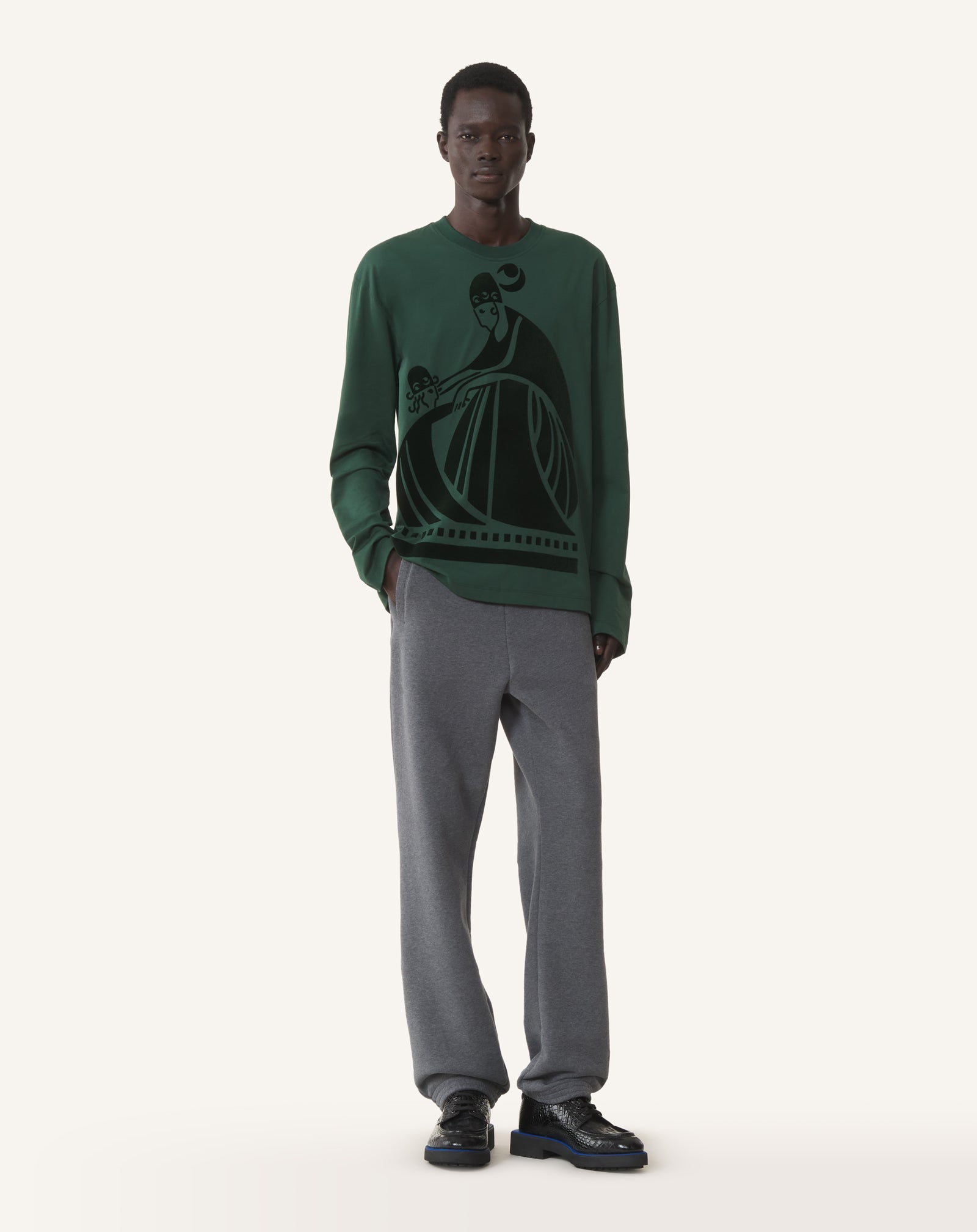 T-SHIRT MANCHES LONGUES FLOQUÉ LA MÈRE ET L'ENFANT EN COTON VERT