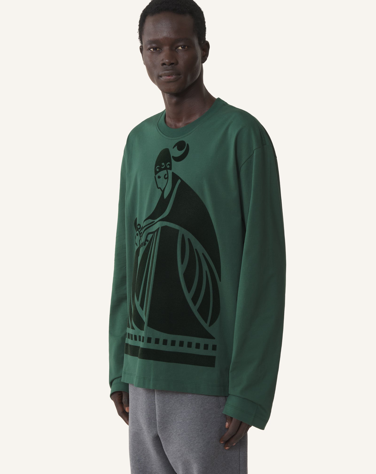 T-SHIRT MANCHES LONGUES FLOQUÉ LA MÈRE ET L'ENFANT EN COTON VERT
