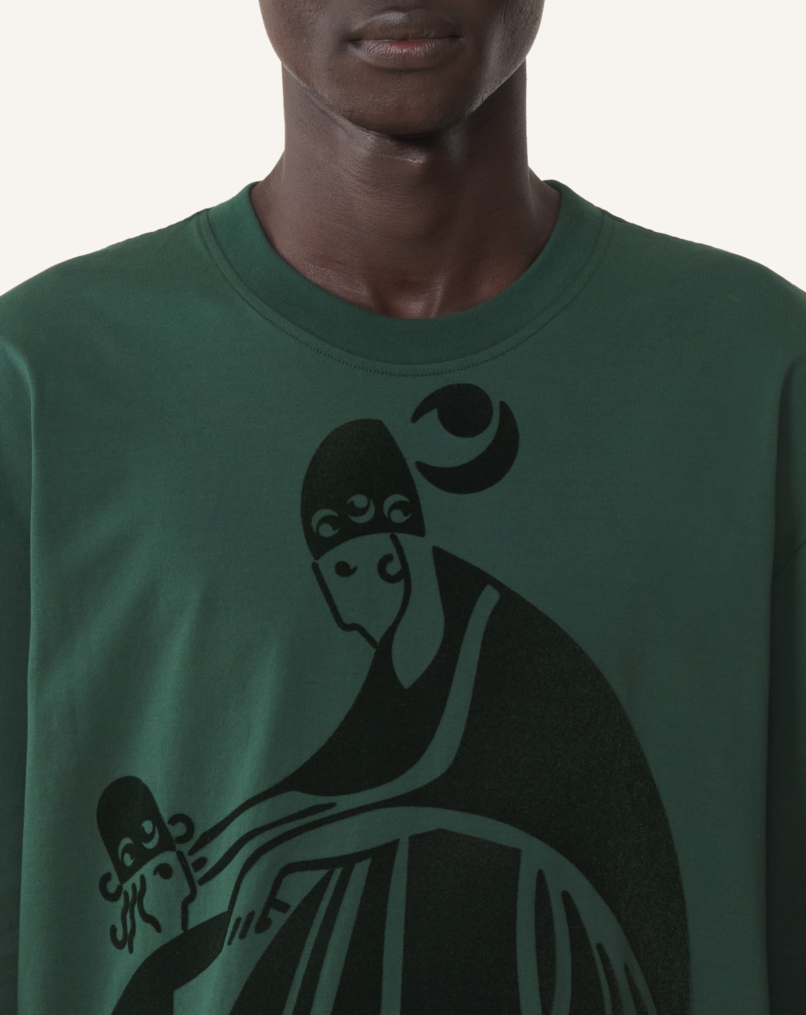 T-SHIRT MANCHES LONGUES FLOQUÉ LA MÈRE ET L'ENFANT EN COTON VERT