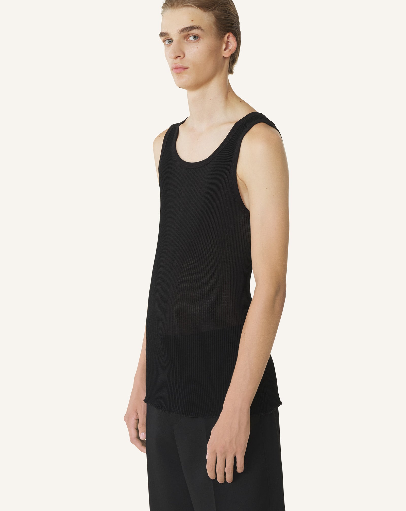 BLACK PLEATED JERSEY TANK TOP