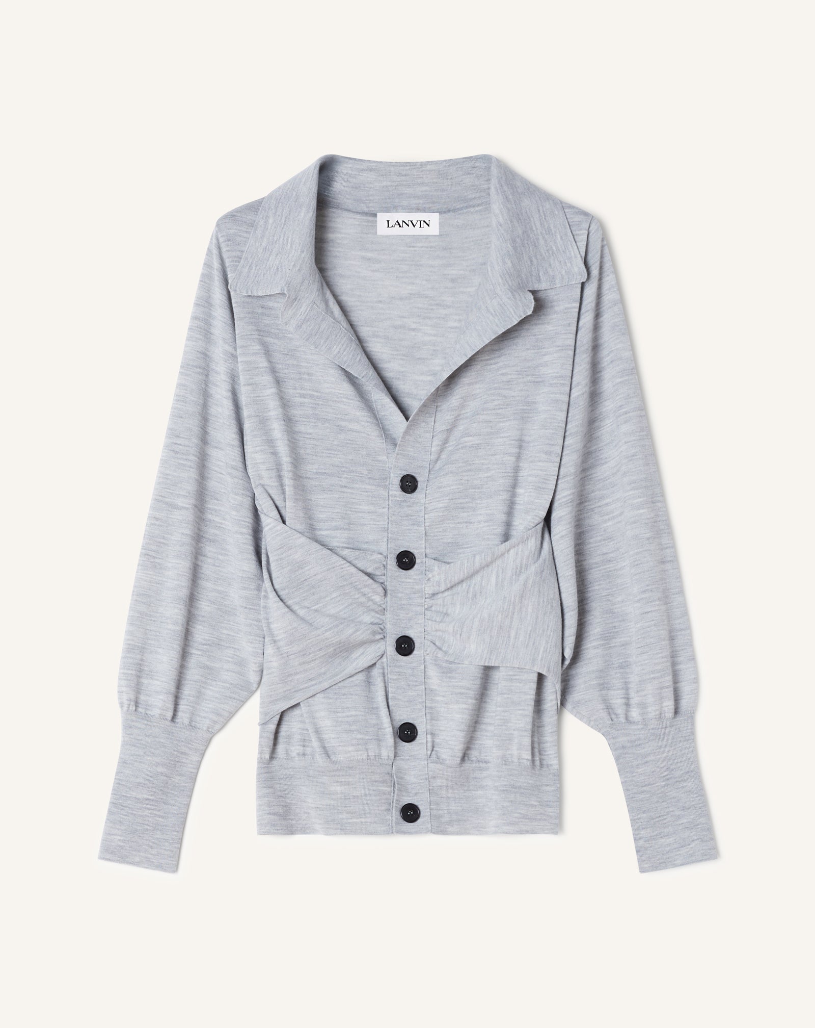 BLACK DRAPED WOOL CARDIGAN