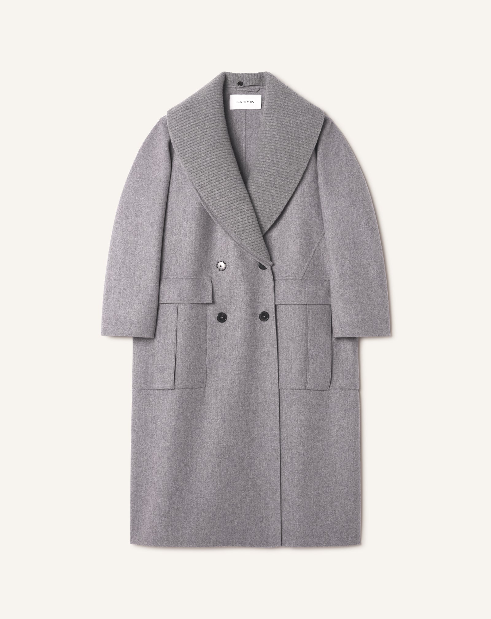 GREY DOUBLE-FACED COAT IN WOOL AND CASHMERE