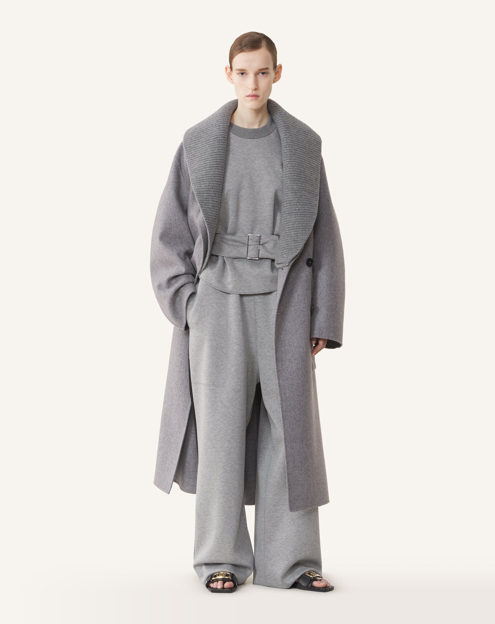 GREY DOUBLE-FACED COAT IN WOOL AND CASHMERE