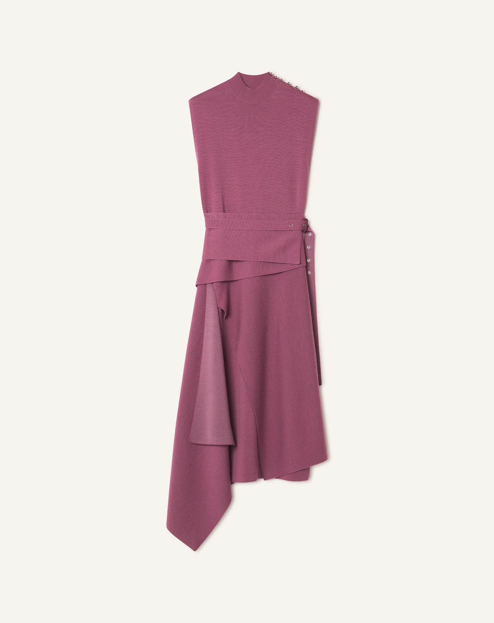 PINK DRAPED HIGH COLLAR DRESS IN WOOL