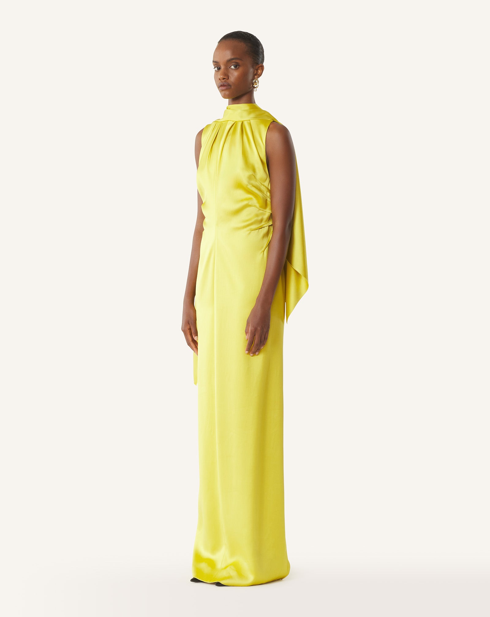 YELLOW LONG SATIN DRESS