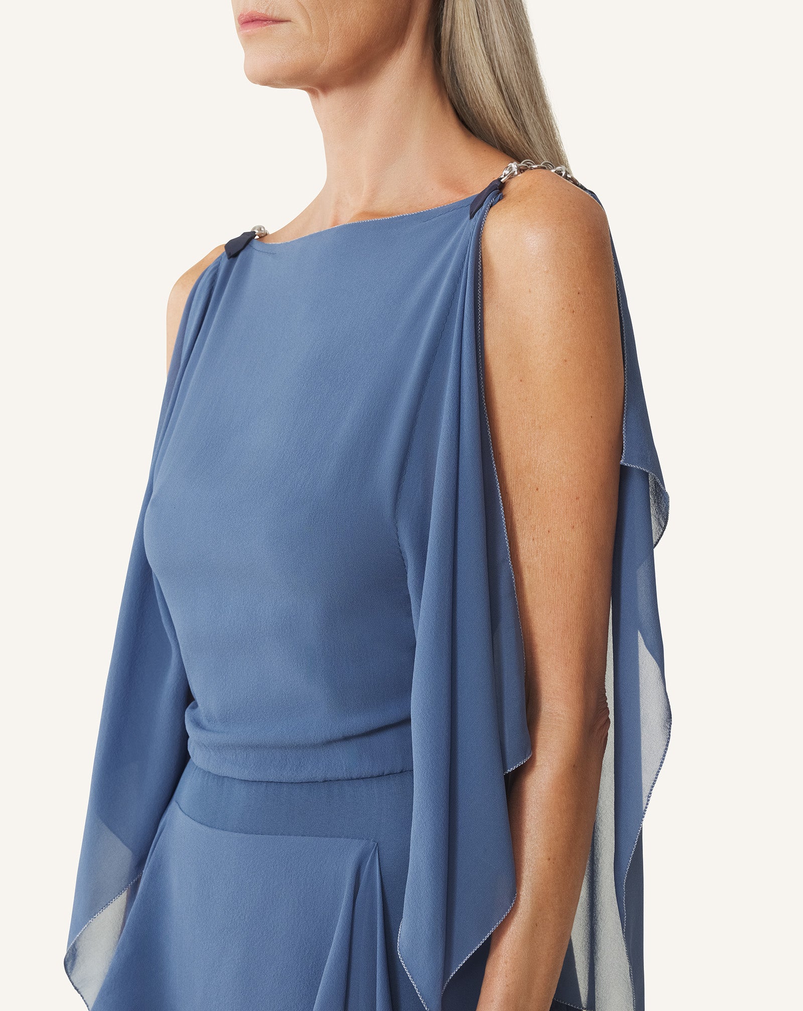 BLUE MAXI DRESS IN SILK GEORGETTE