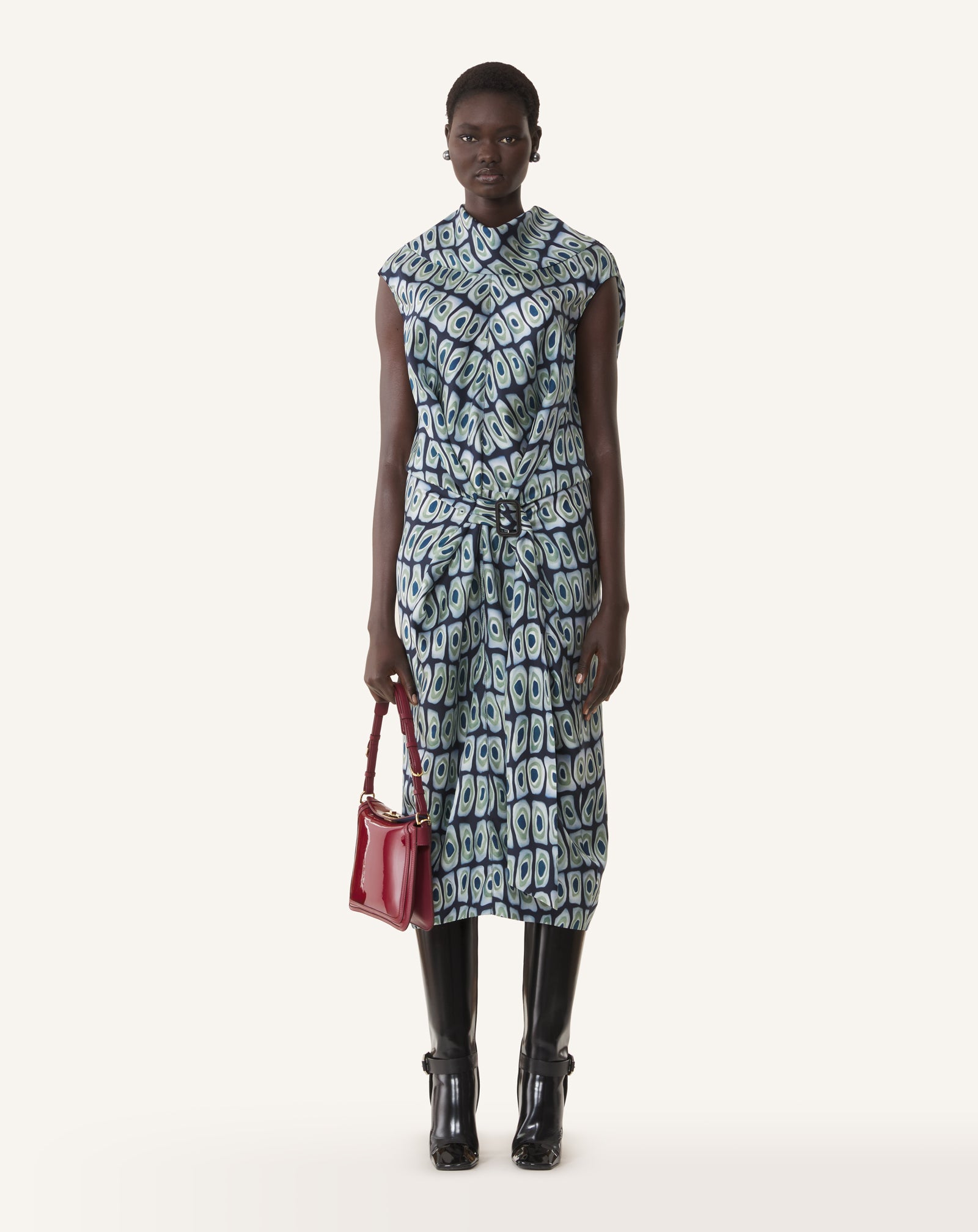 Green Printed Cape Dress In Silk | Lanvin