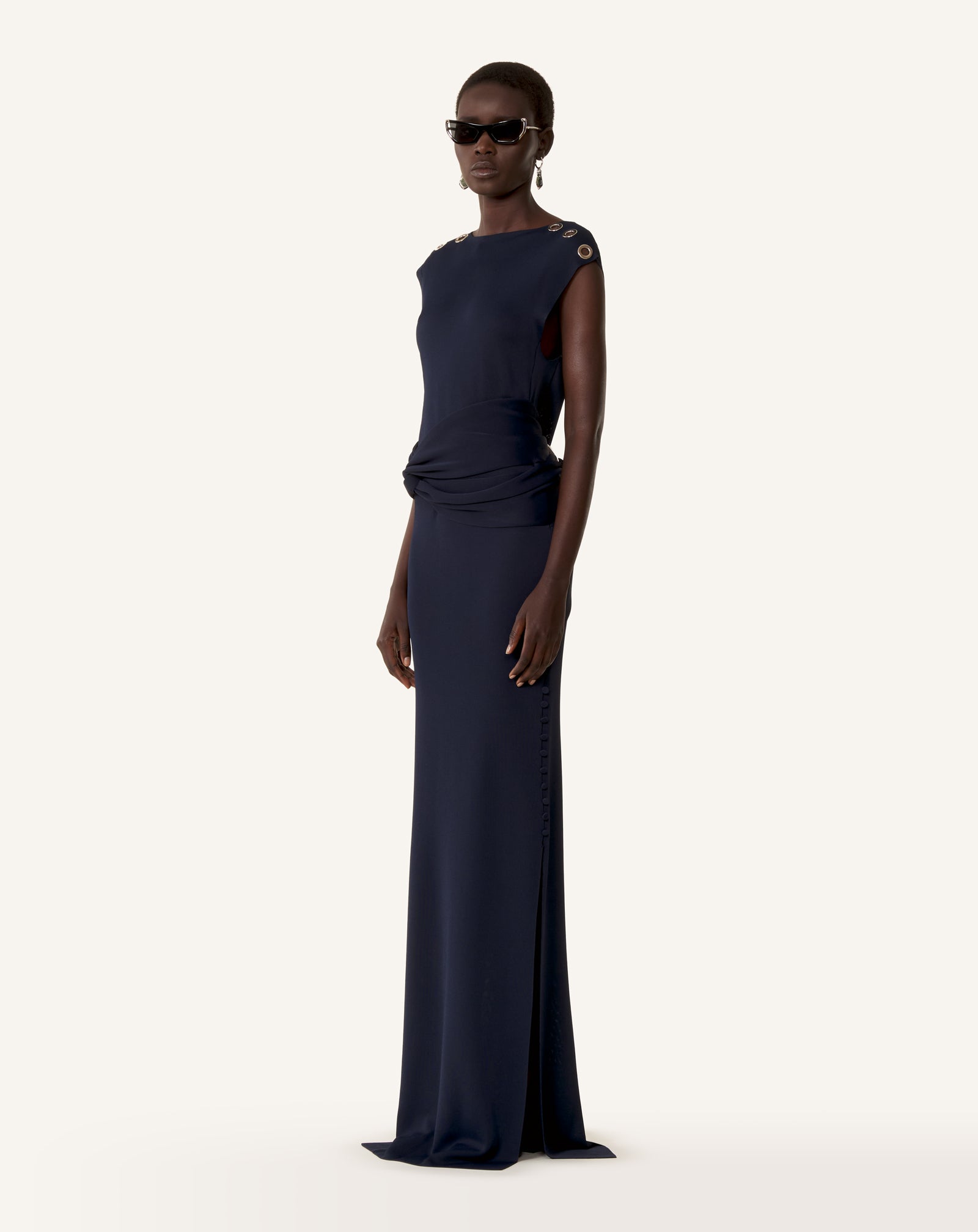 Robe Choker Cintrée En Viscose Blue