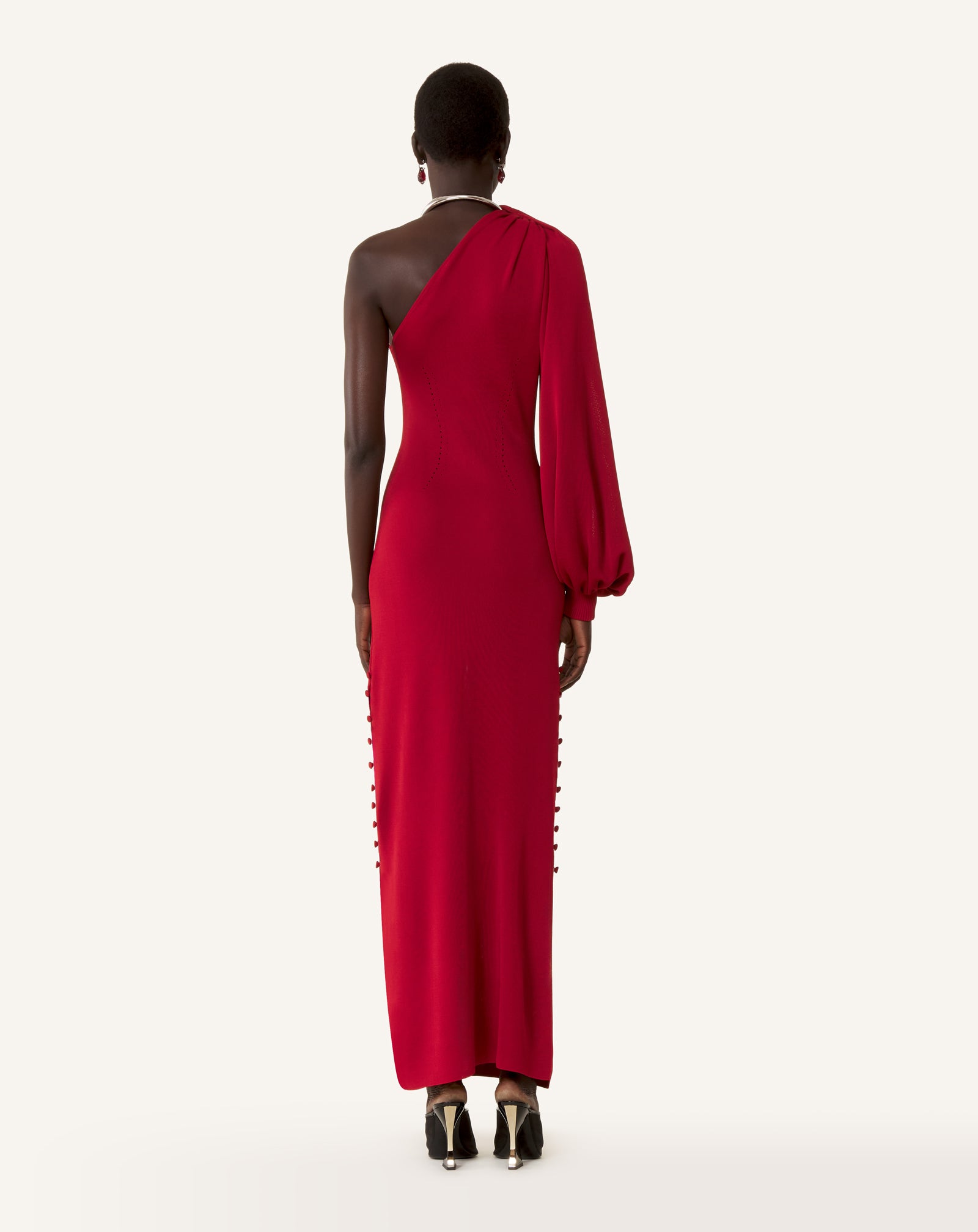 RED ASYMMETRICAL CHOKER DRESS IN VISCOSE
