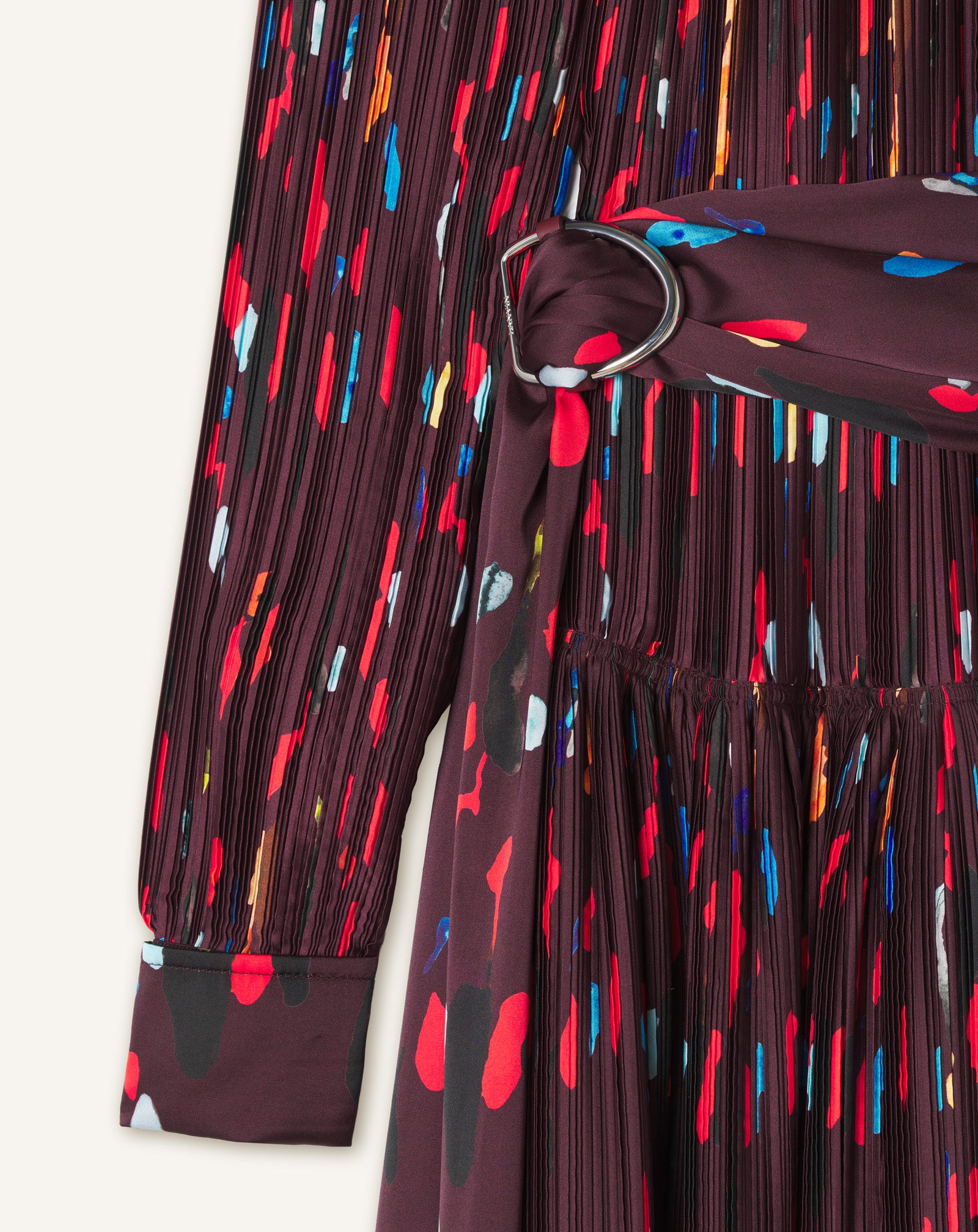 ROBE EN CHARMEUSE PLISSÉE IMPRIMÉ ROUGE