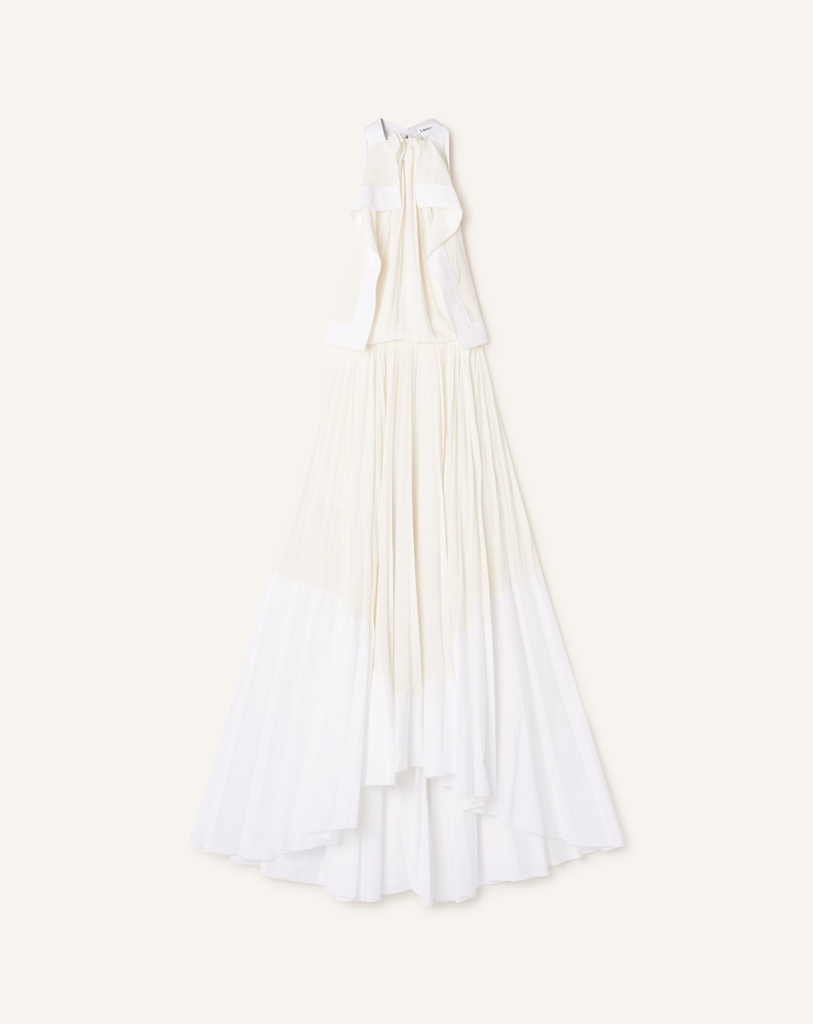 WHITE PLEATED DRESS IN CHARMEUSE AND COTTON