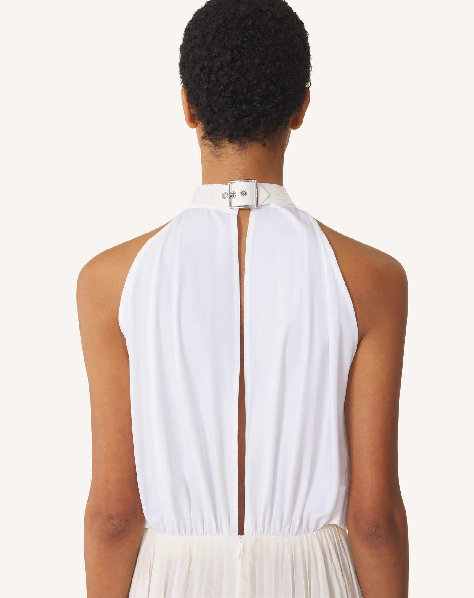 WHITE PLEATED DRESS IN CHARMEUSE AND COTTON