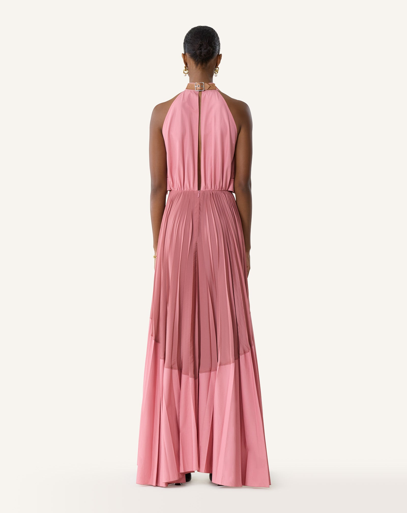 PINK PLEATED DRESS IN CHARMEUSE AND COTTON