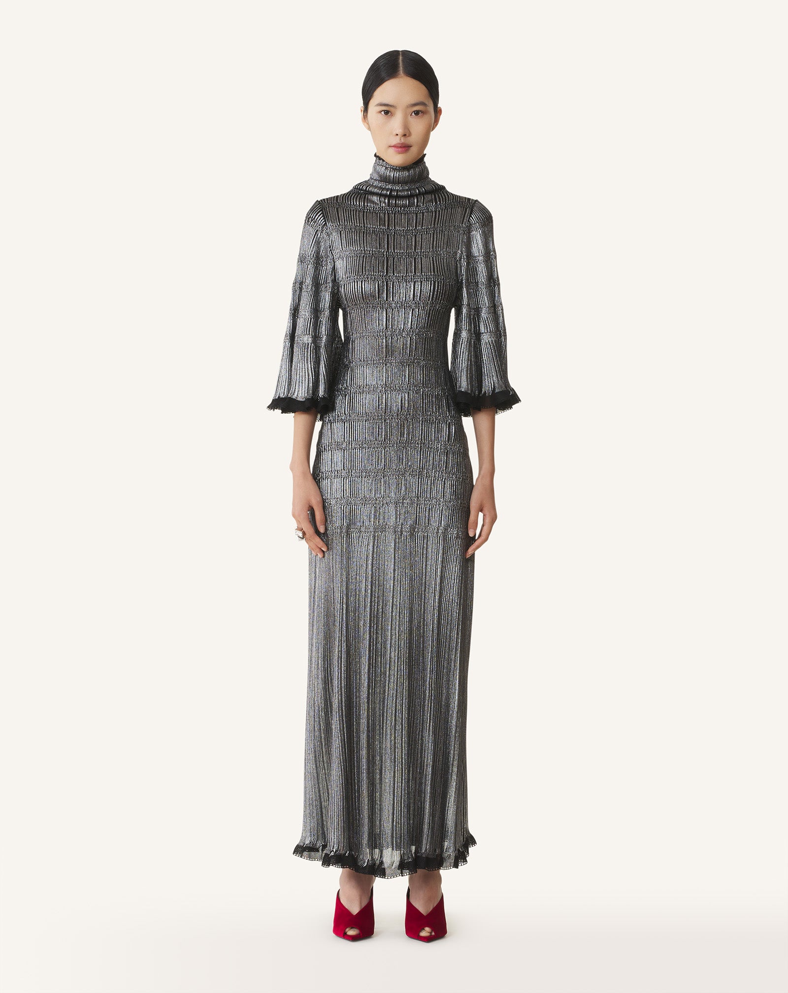 BLACK MIDI DRESS IN METALLIC VISCOSE