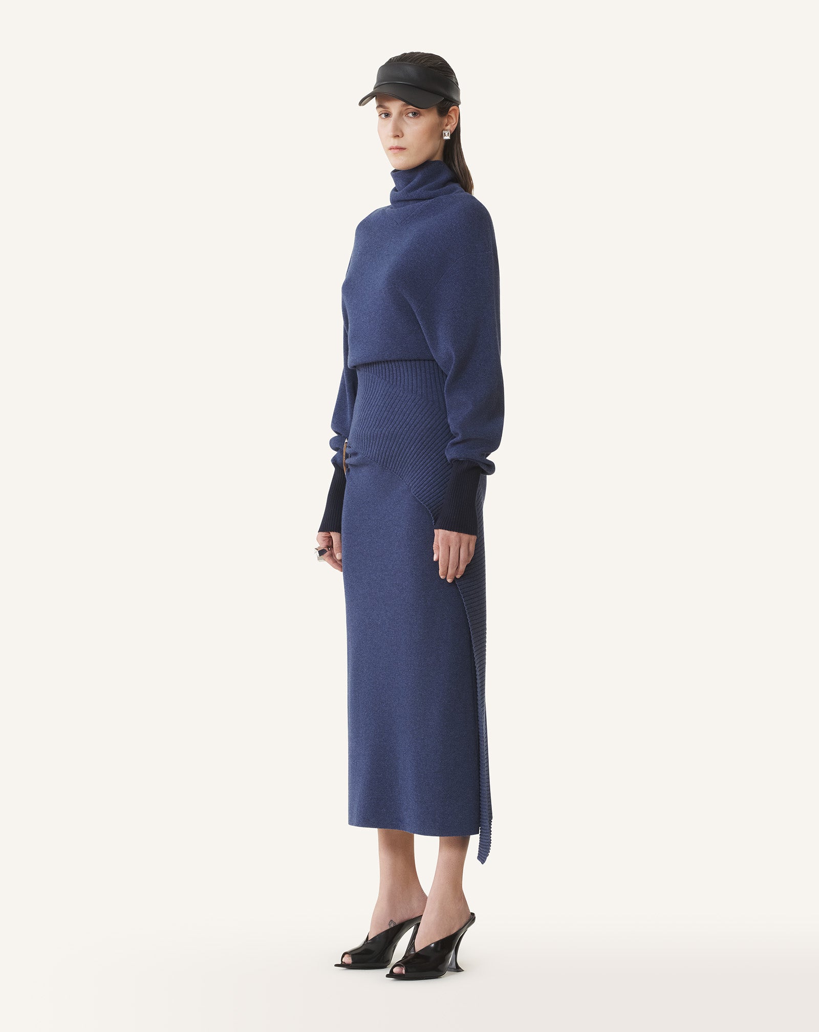 ROBE MIDI EN LAINE ET CACHEMIRE BLEU