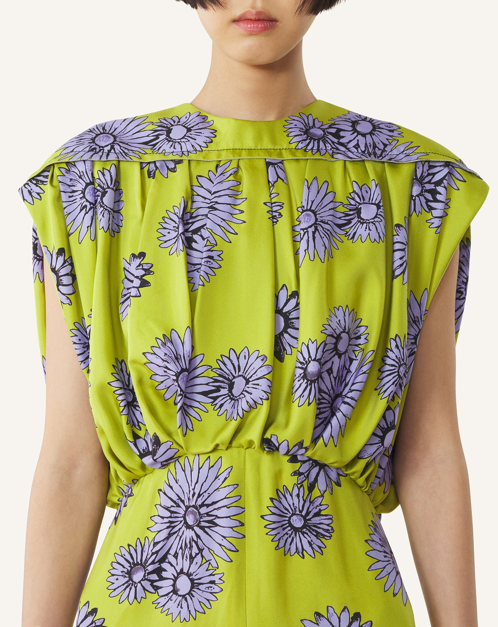 GREEN PRINTED SILK MIDI DRESS