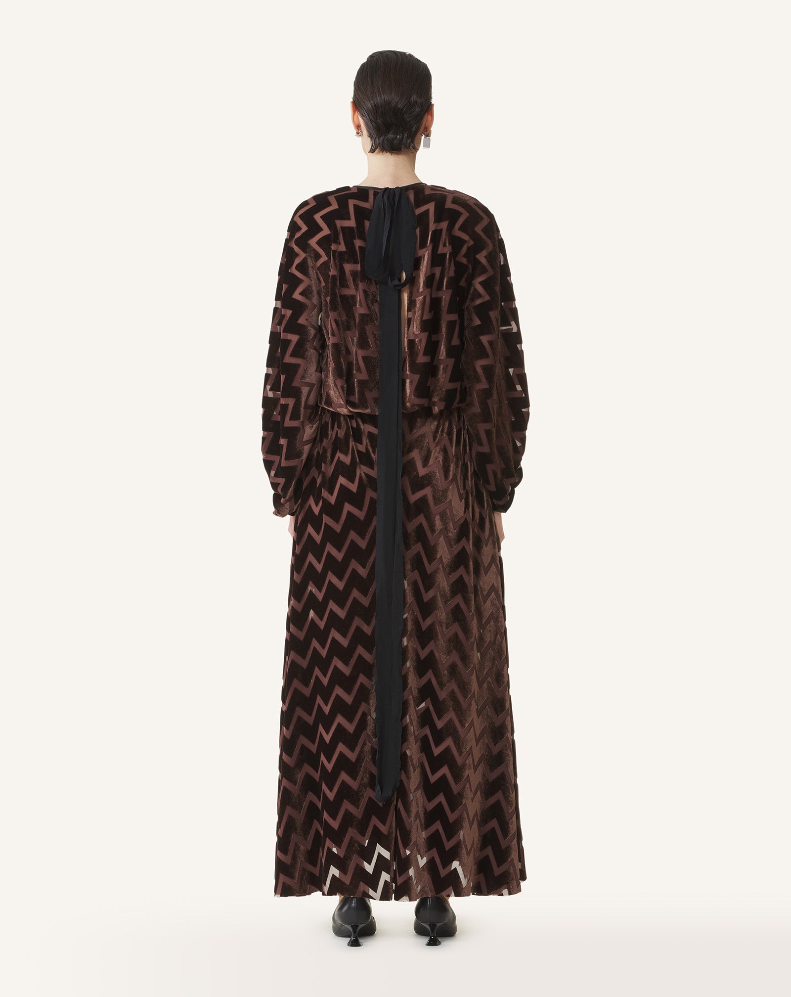 ROBE EN VELOURS DÉVORÉ MARRON