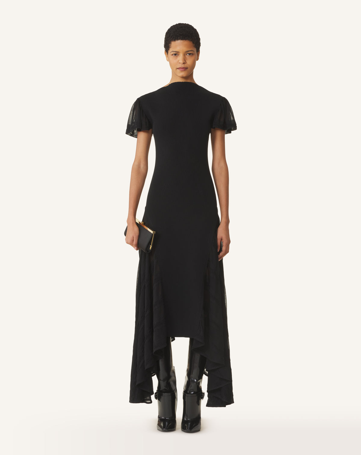 ROBE ÉVASÉE À GODETS EN SOIE ET COTON NOIR