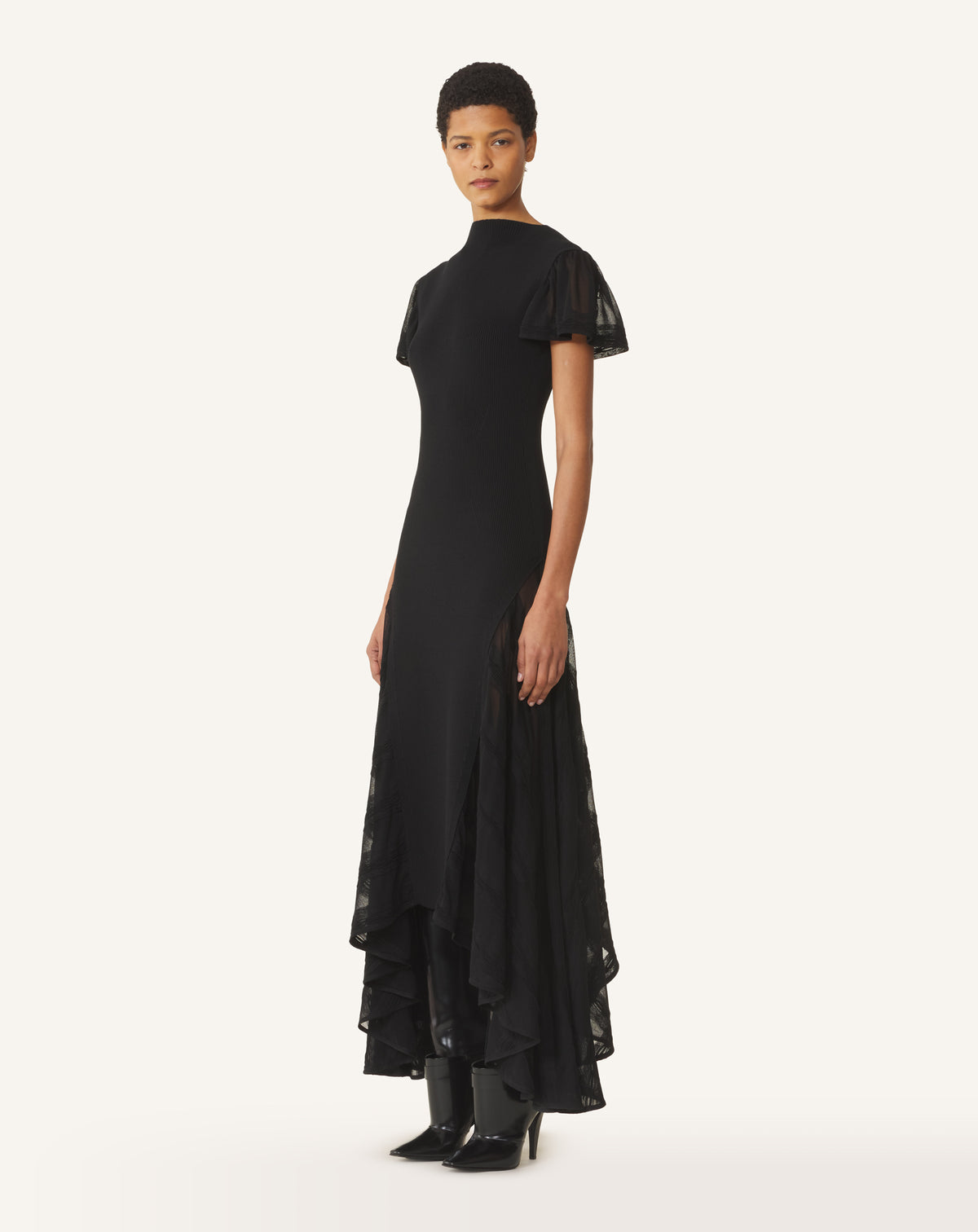 ROBE ÉVASÉE À GODETS EN SOIE ET COTON NOIR