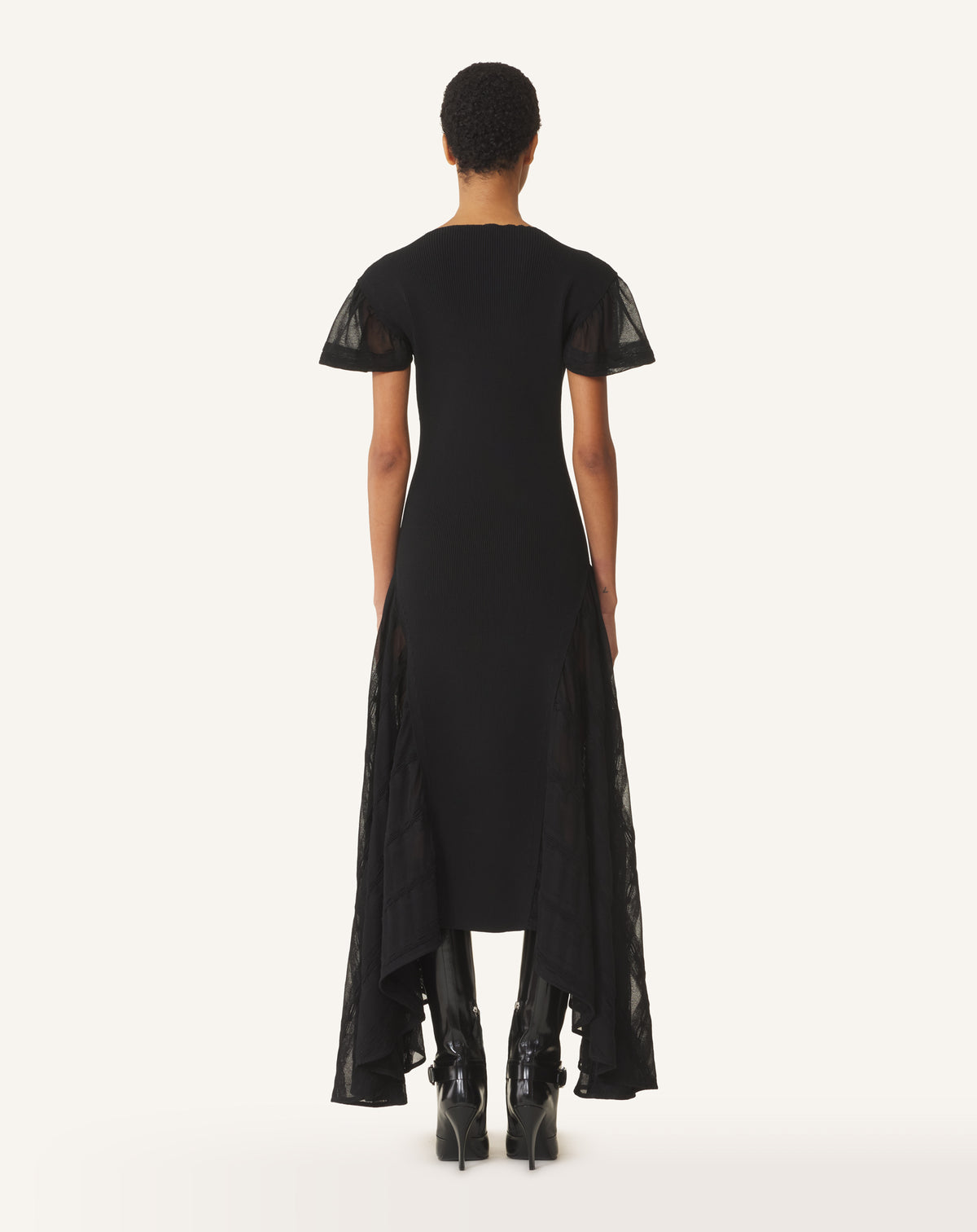 ROBE ÉVASÉE À GODETS EN SOIE ET COTON NOIR