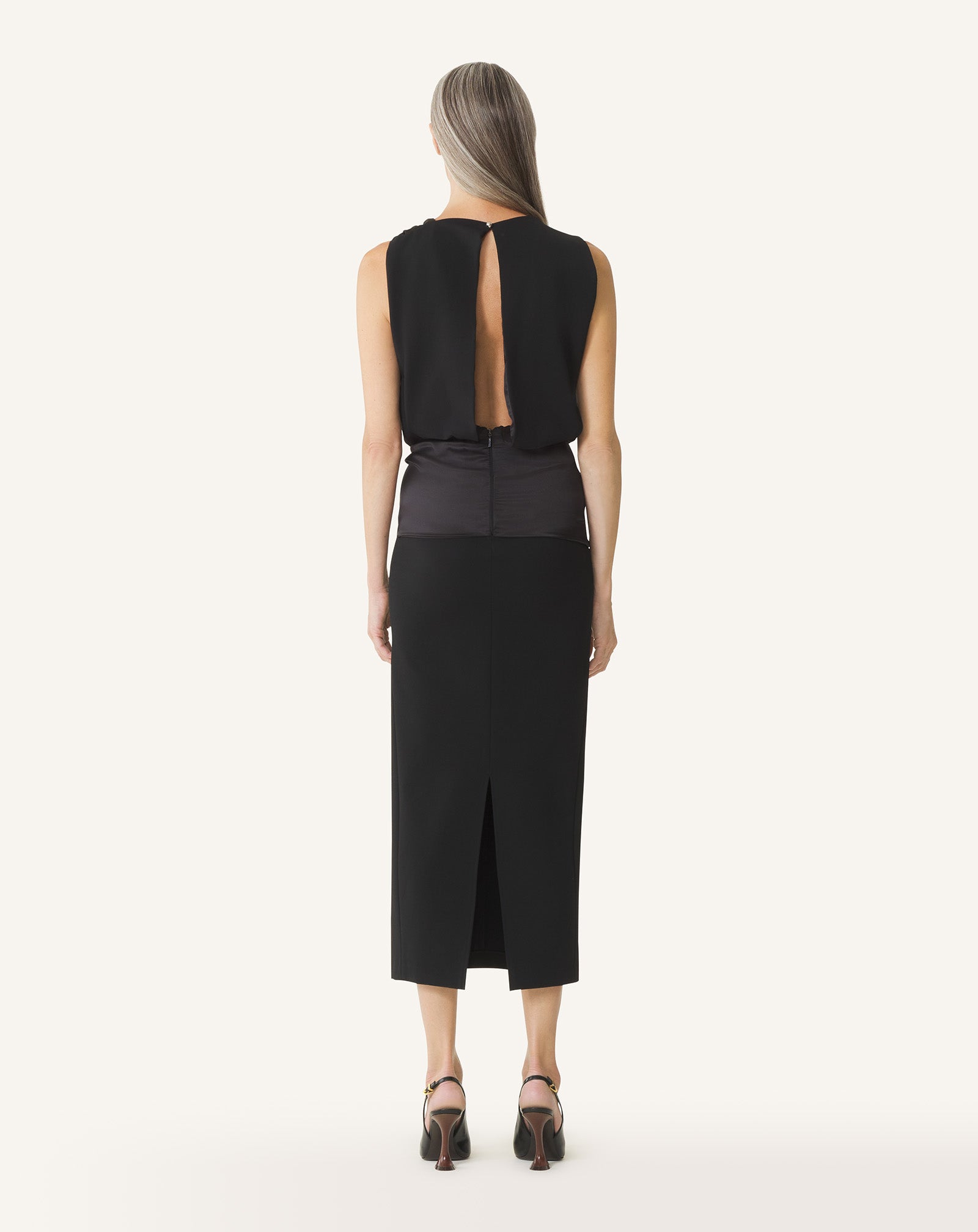 BLACK MIDI DRESS IN JERSEY AND SATIN