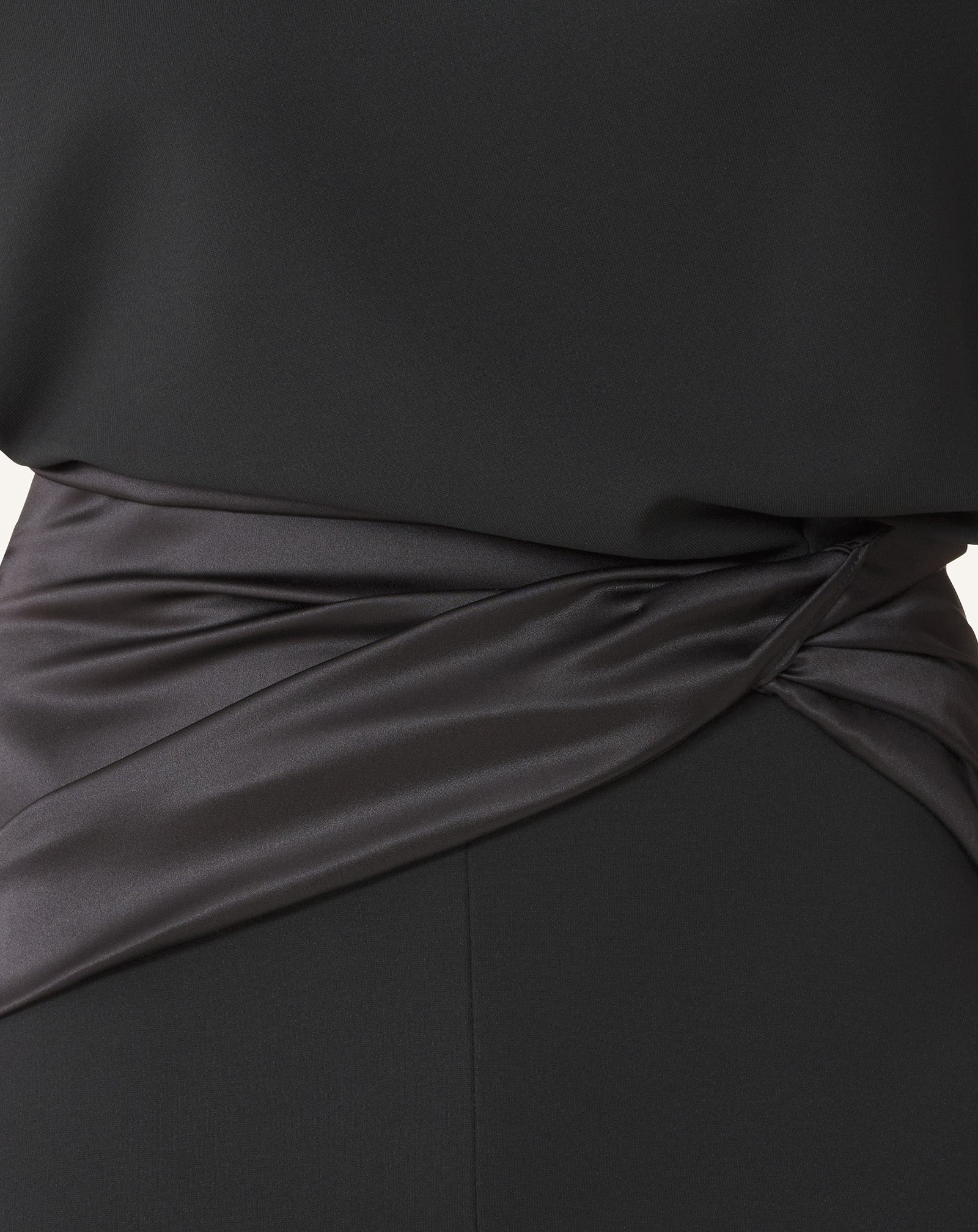 BLACK MIDI DRESS IN JERSEY AND SATIN