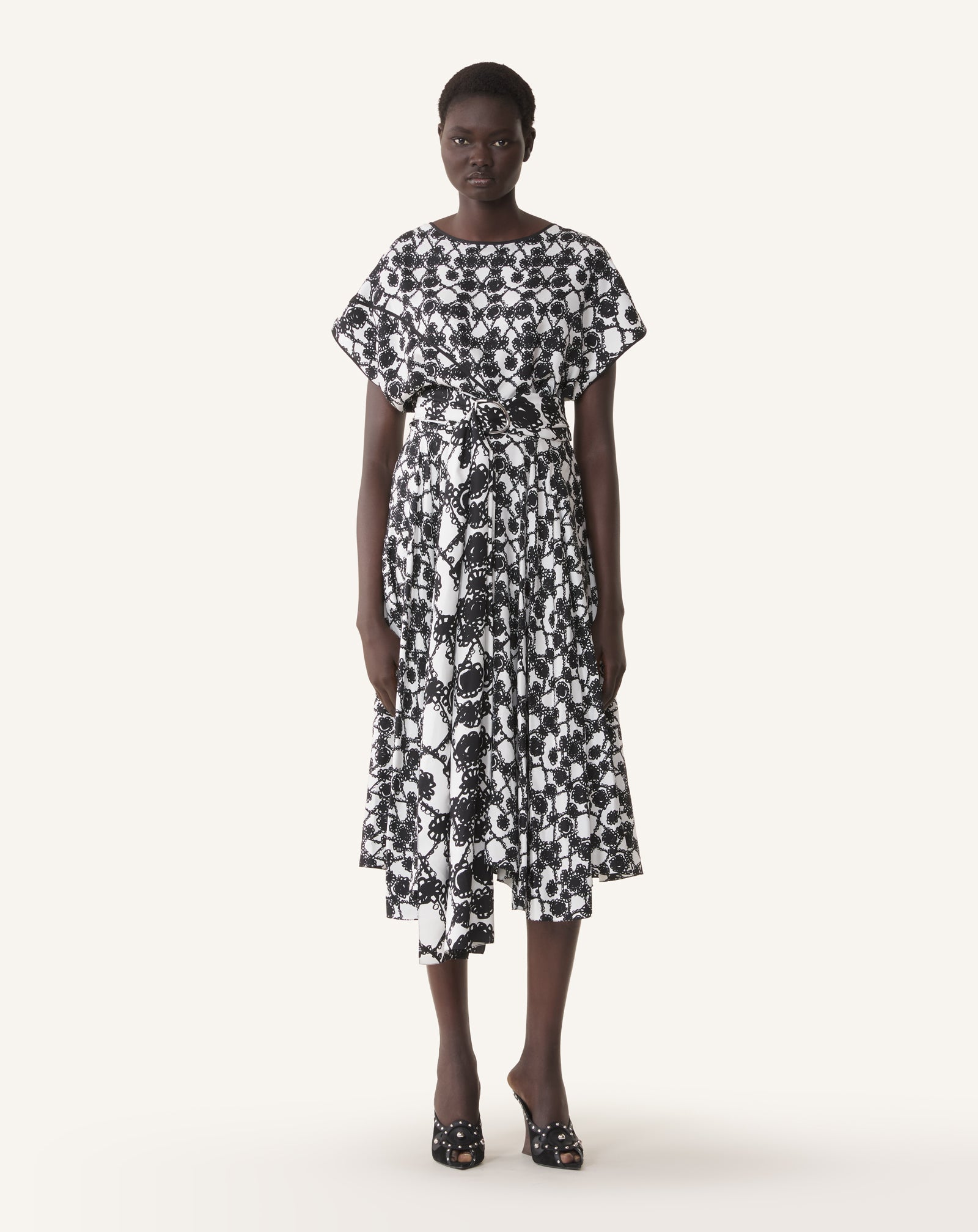ROBE DRAPÉE EN SOIE IMPRIMÉE BLANC