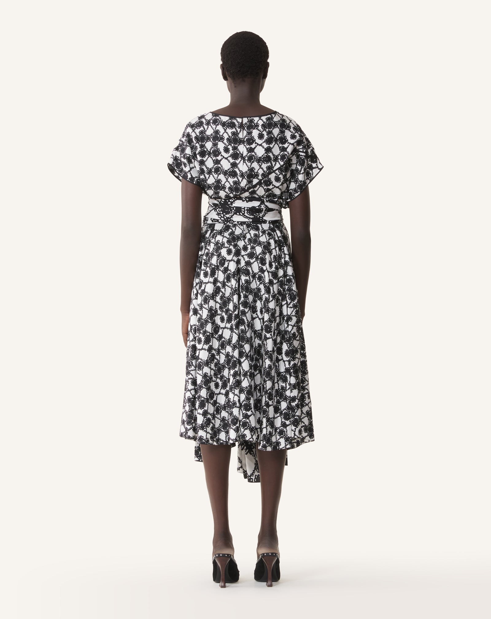 ROBE DRAPÉE EN SOIE IMPRIMÉE BLANC