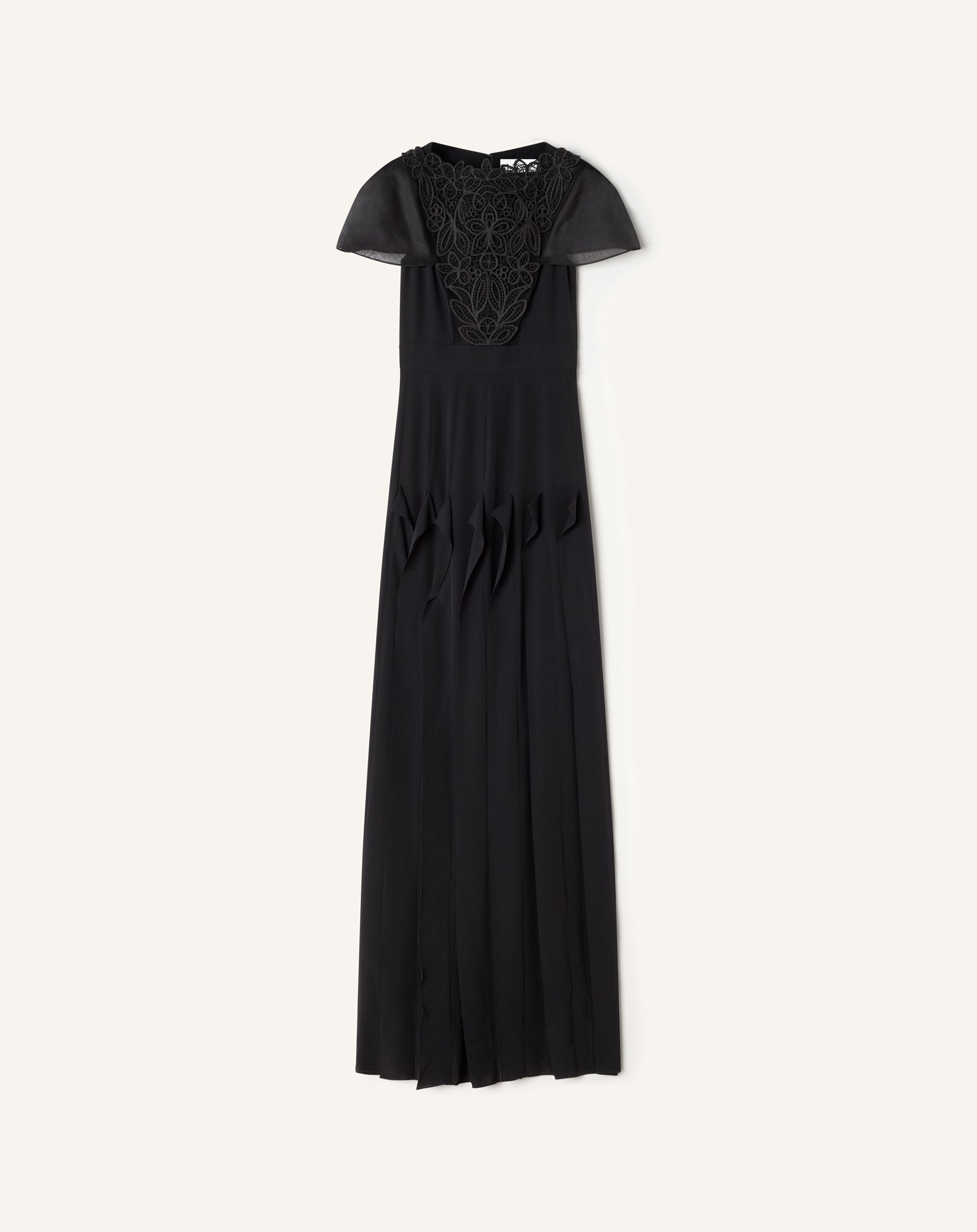 ROBE À PLASTRON BRODÉ EN GEORGETTE DE SOIE NOIR