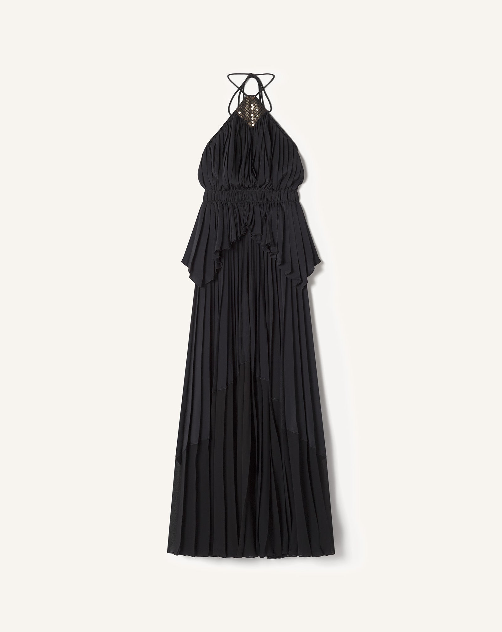 ROBE BRODÉE EN SOIE ET CHARMEUSE NOIR