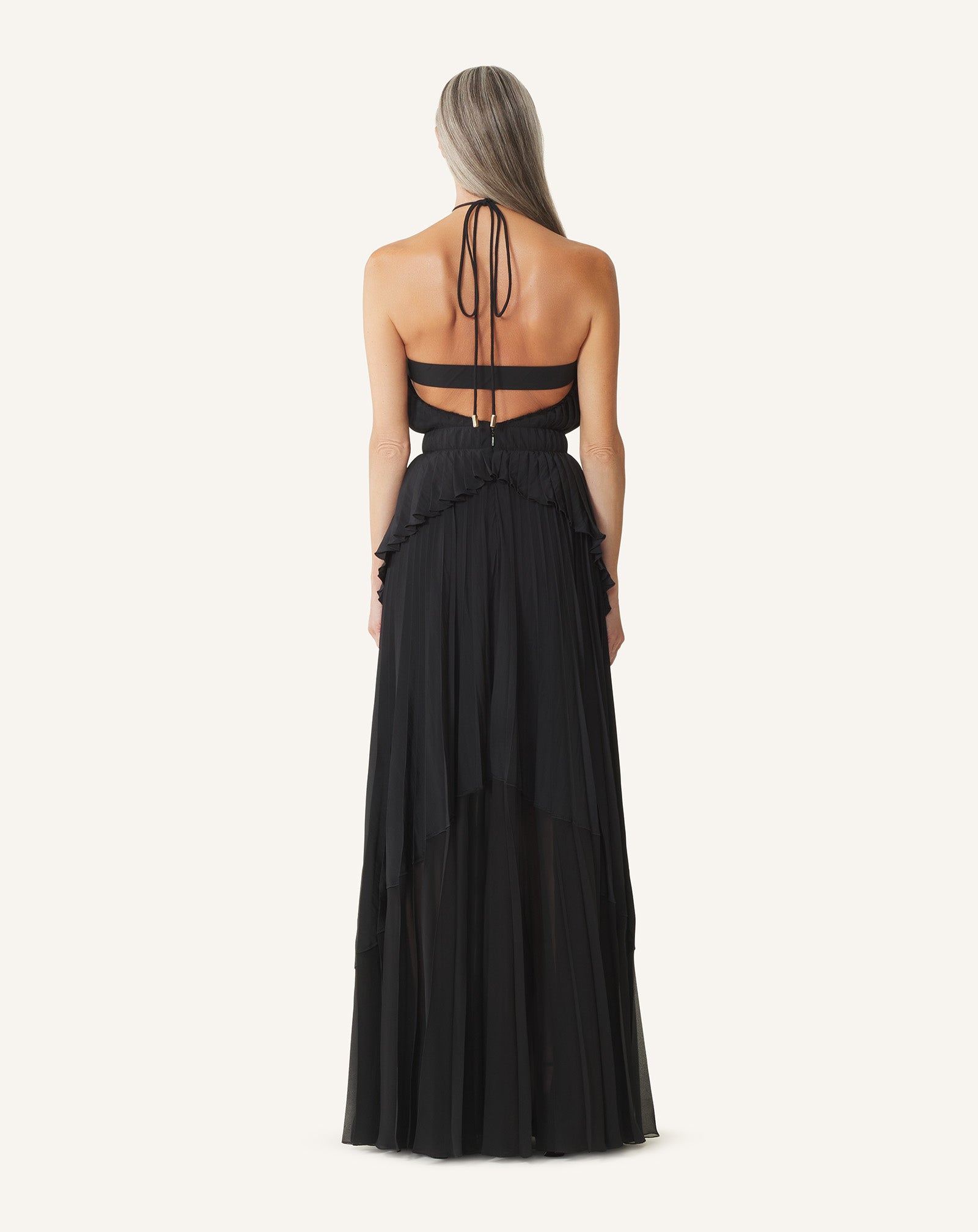 ROBE BRODÉE EN SOIE ET CHARMEUSE NOIR