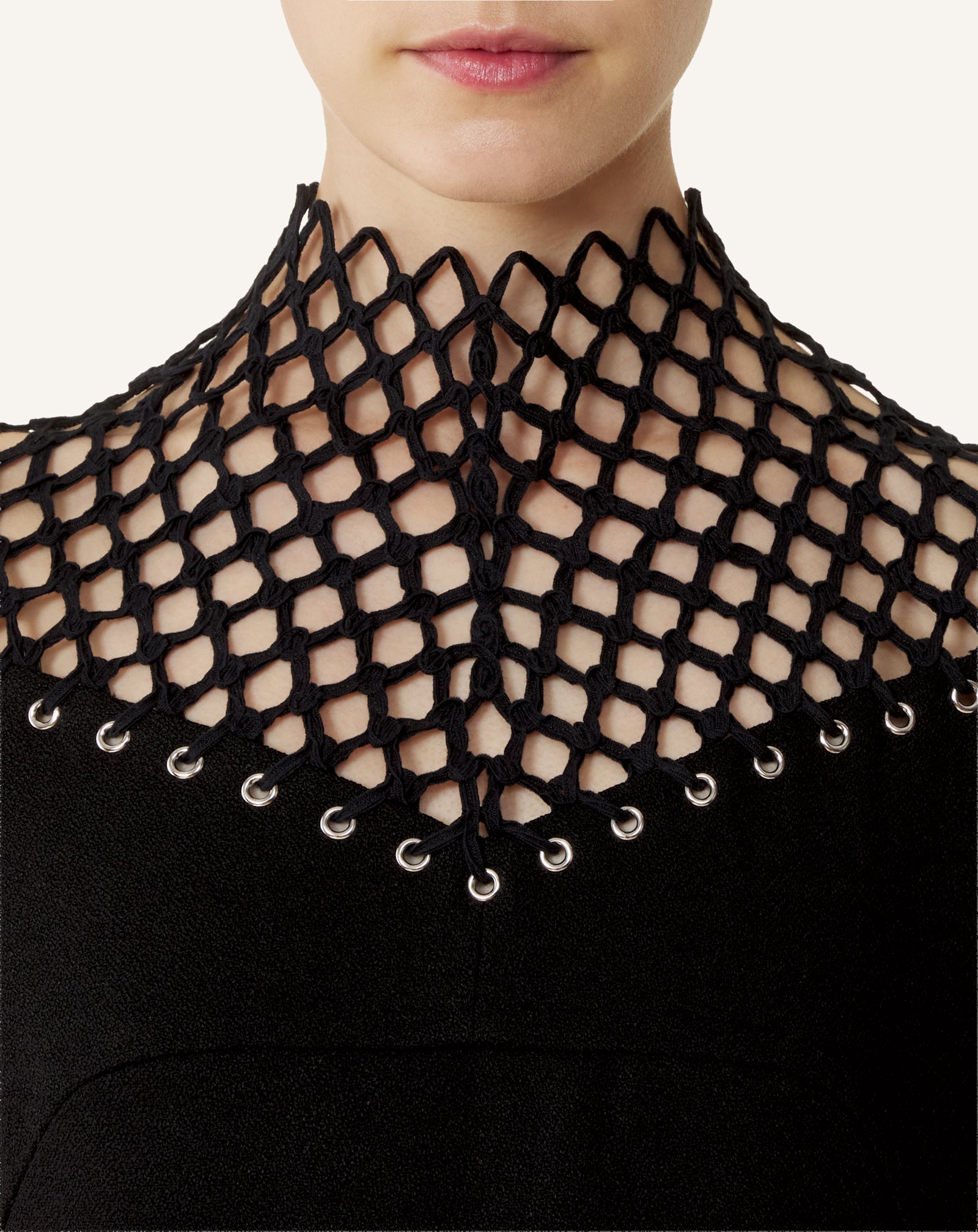BLACK LONG VISCOSE DRESS WITH MESH DETAIL