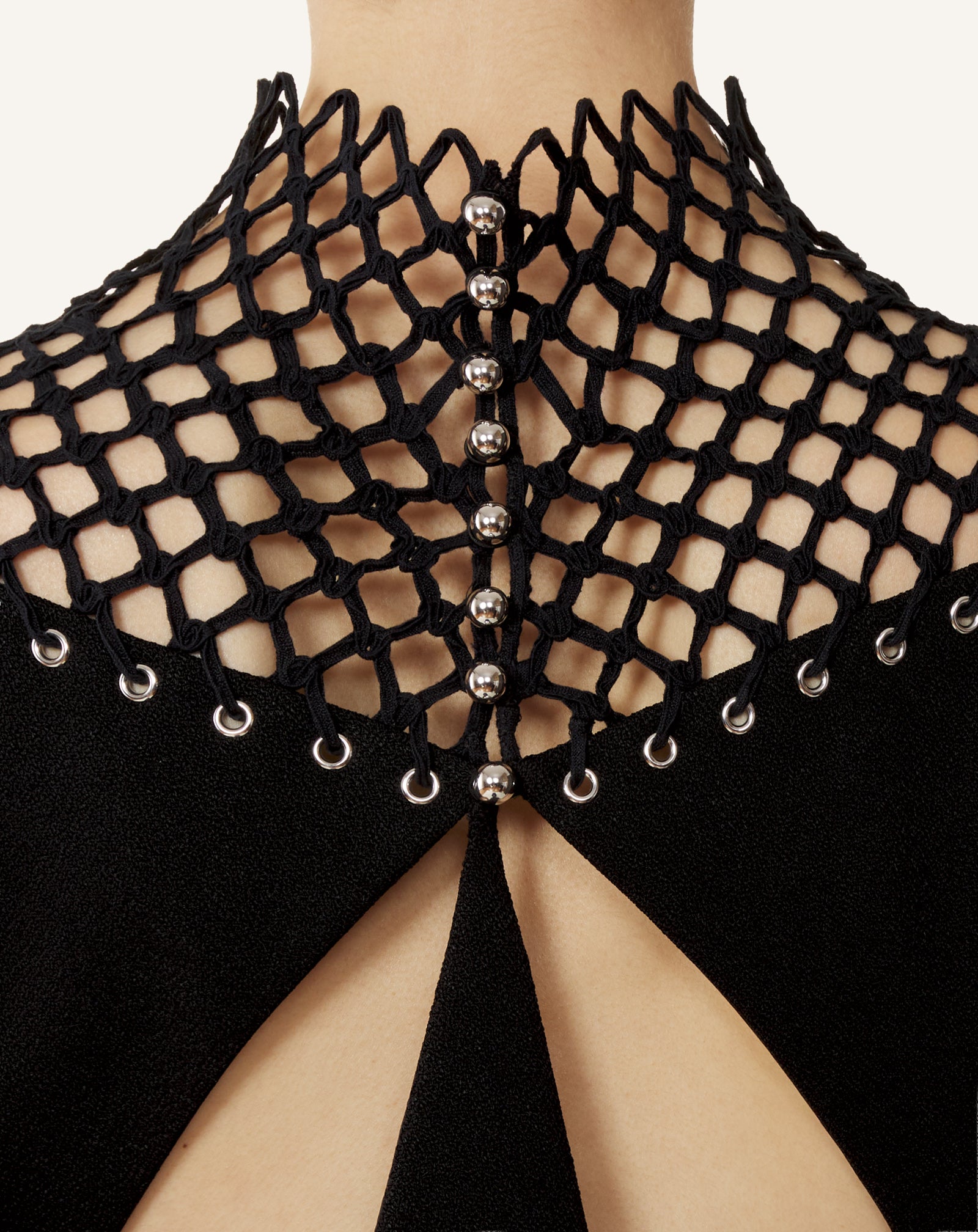 BLACK LONG VISCOSE DRESS WITH MESH DETAIL