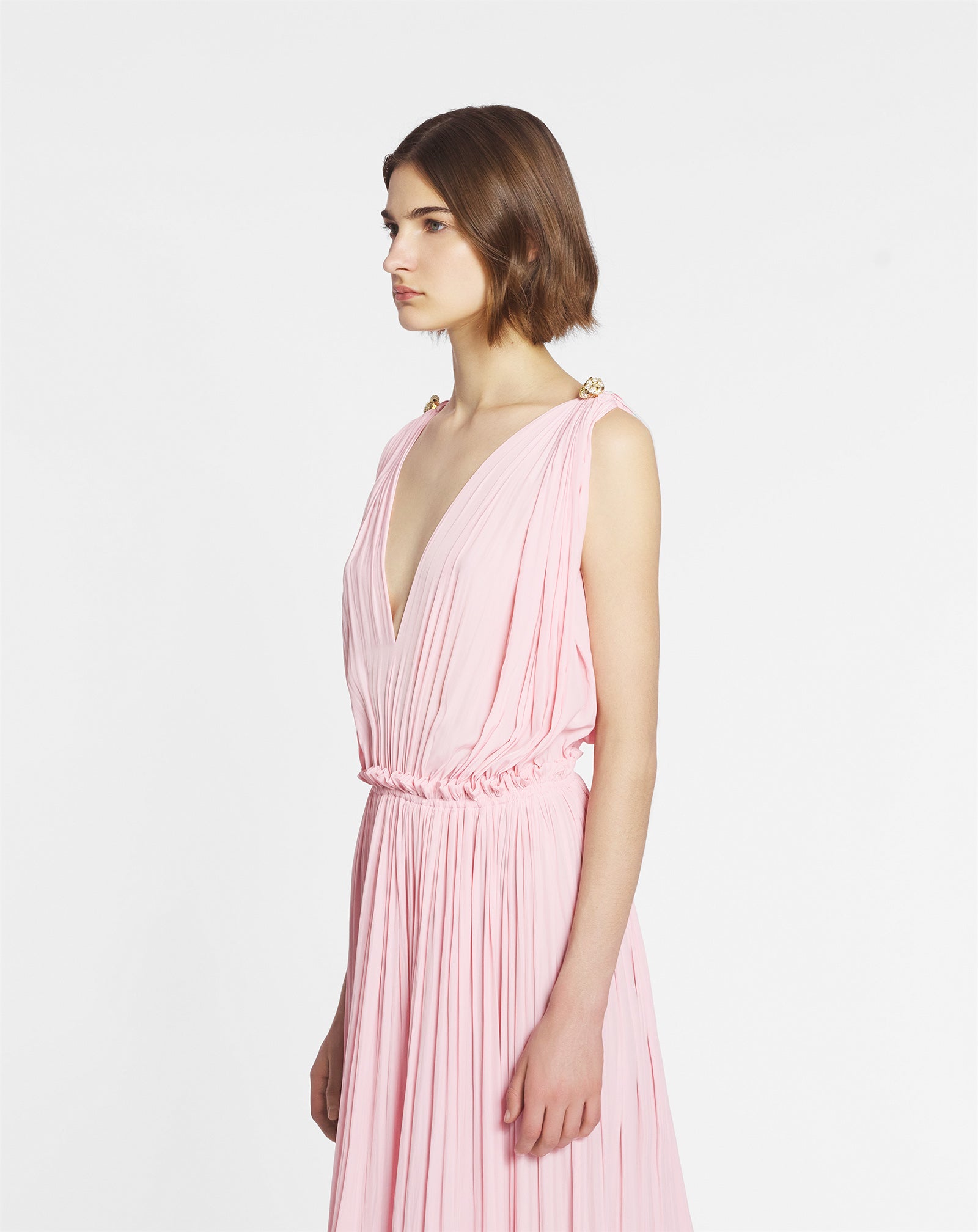 ROBE LONGUE À VOLANTS ROSE