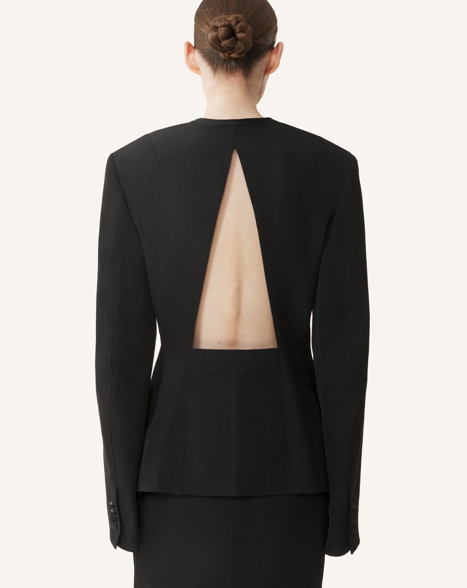 BLACK SILK AND VISCOSE OPEN-BACK JACKET