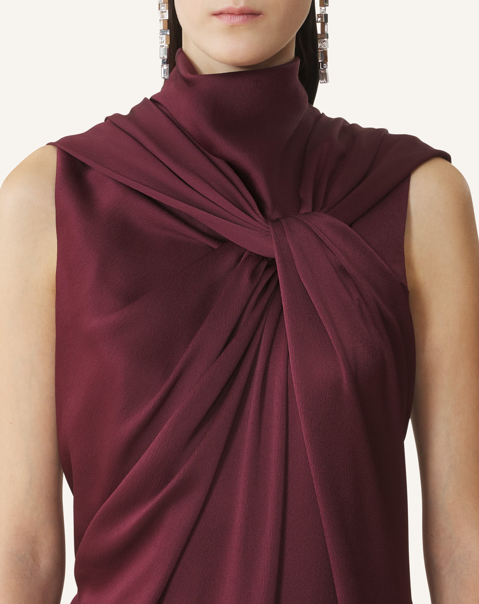 BROWN LONG JUMPSUIT IN SATIN