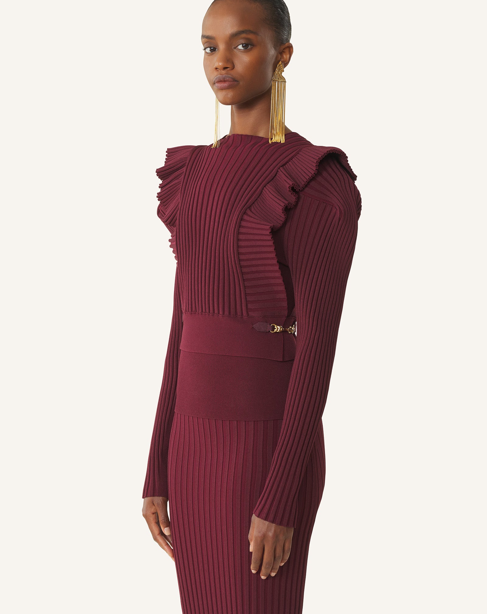 PULL À PLASTRON EN VISCOSE ROUGE