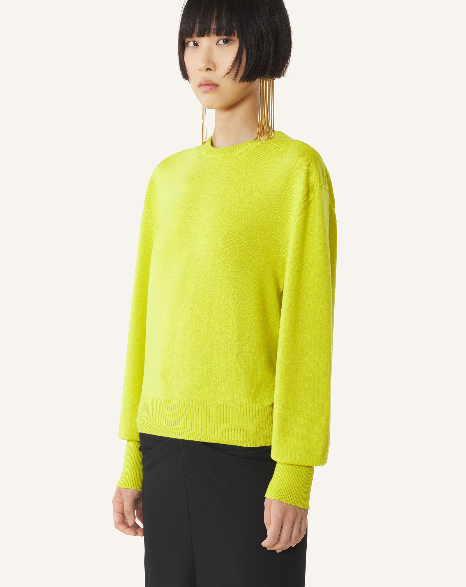 GREEN WOOL SWEATER WITH GROSGRAIN DETAIL