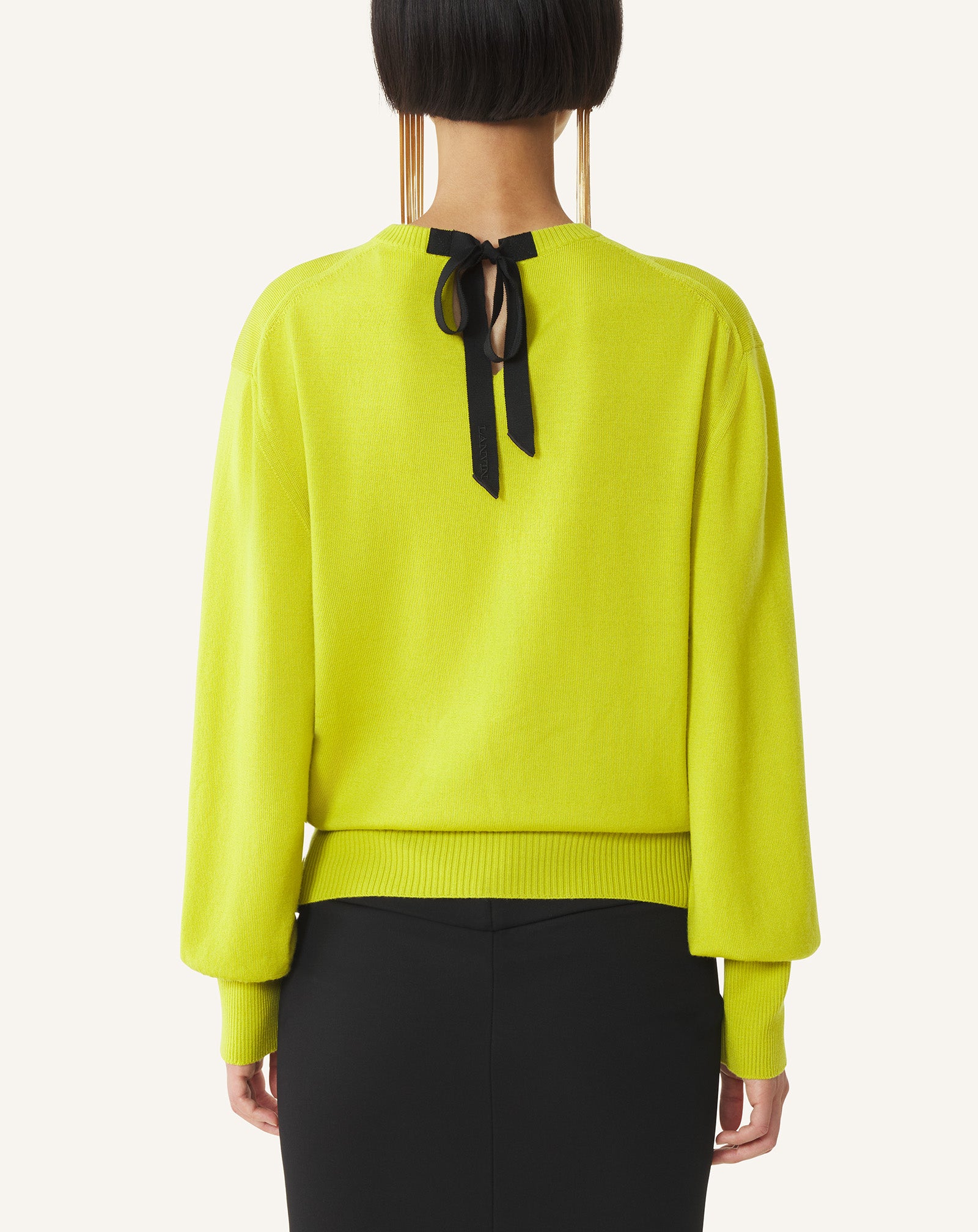 GREEN WOOL SWEATER WITH GROS GRAIN DETAIL