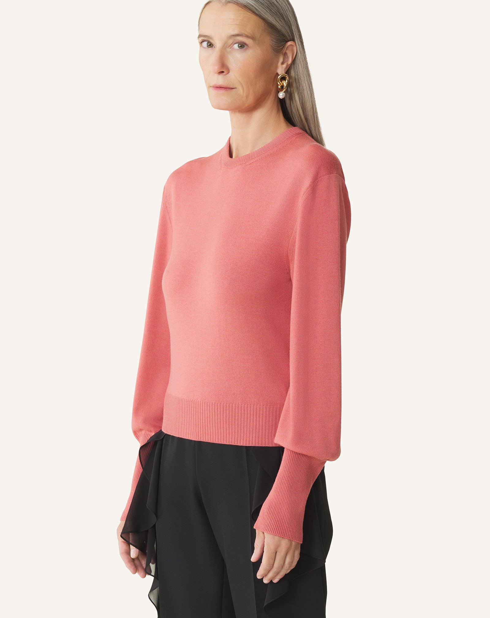 PINK WOOL SWEATER WITH GROSGRAIN DETAIL