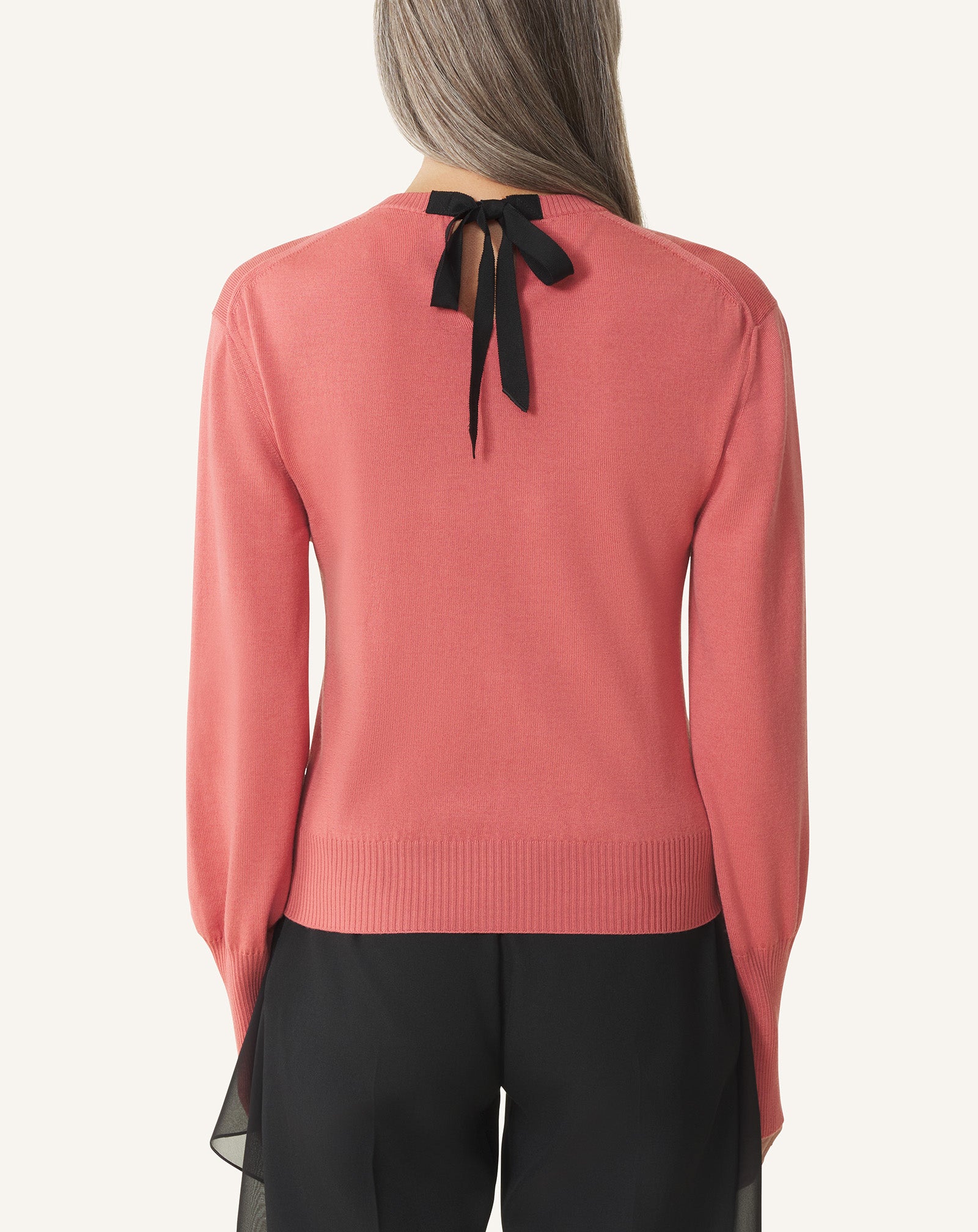 PINK WOOL SWEATER WITH GROSGRAIN DETAIL