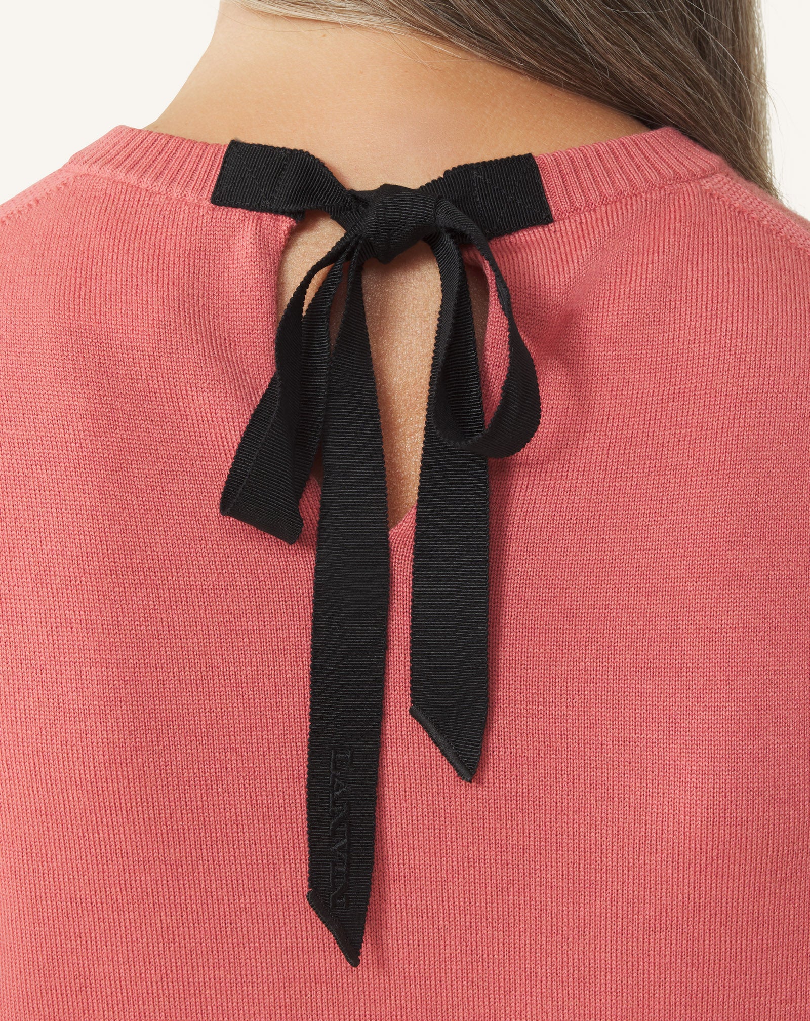 PINK WOOL SWEATER WITH GROSGRAIN DETAIL