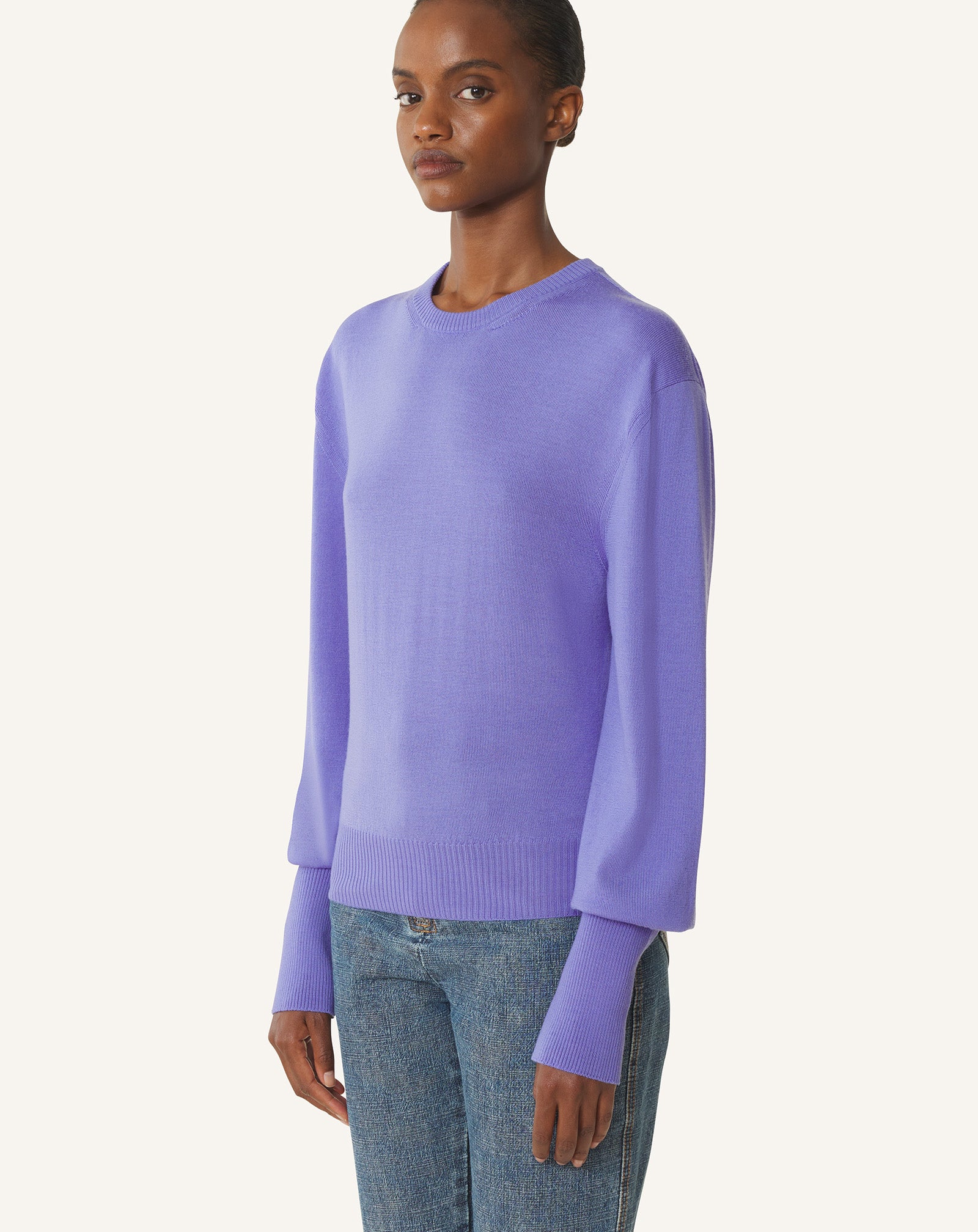 PURPLE WOOL SWEATER WITH GROSGRAIN DETAIL