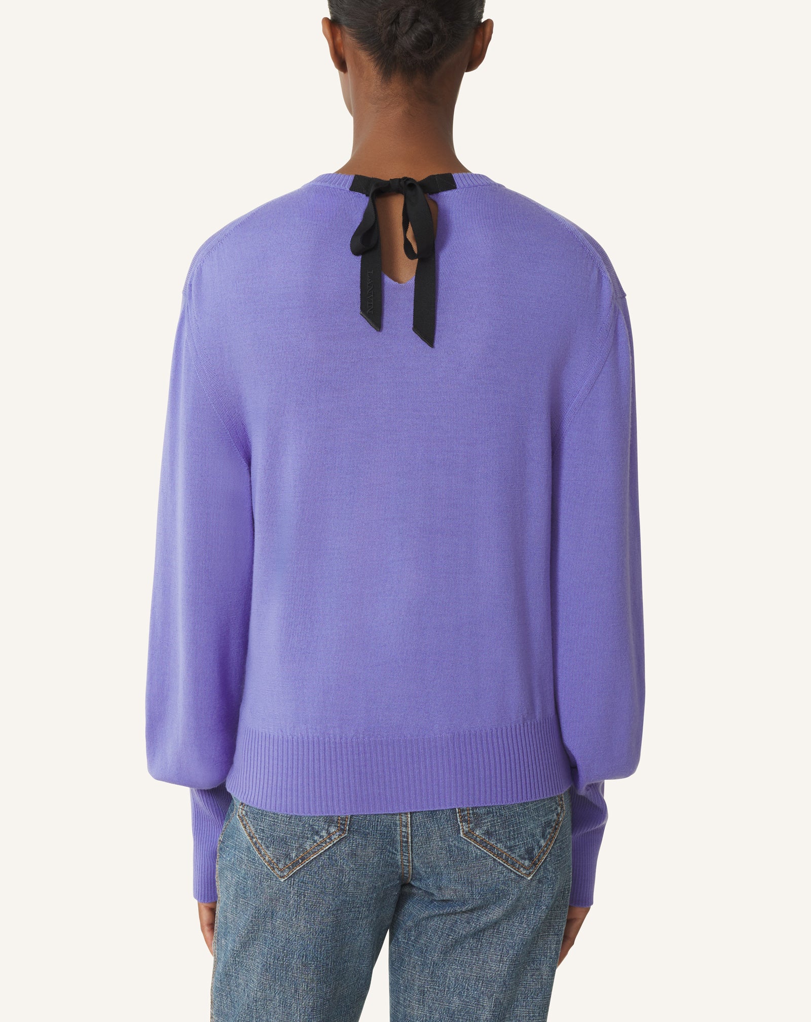 PURPLE WOOL SWEATER WITH GROSGRAIN DETAIL