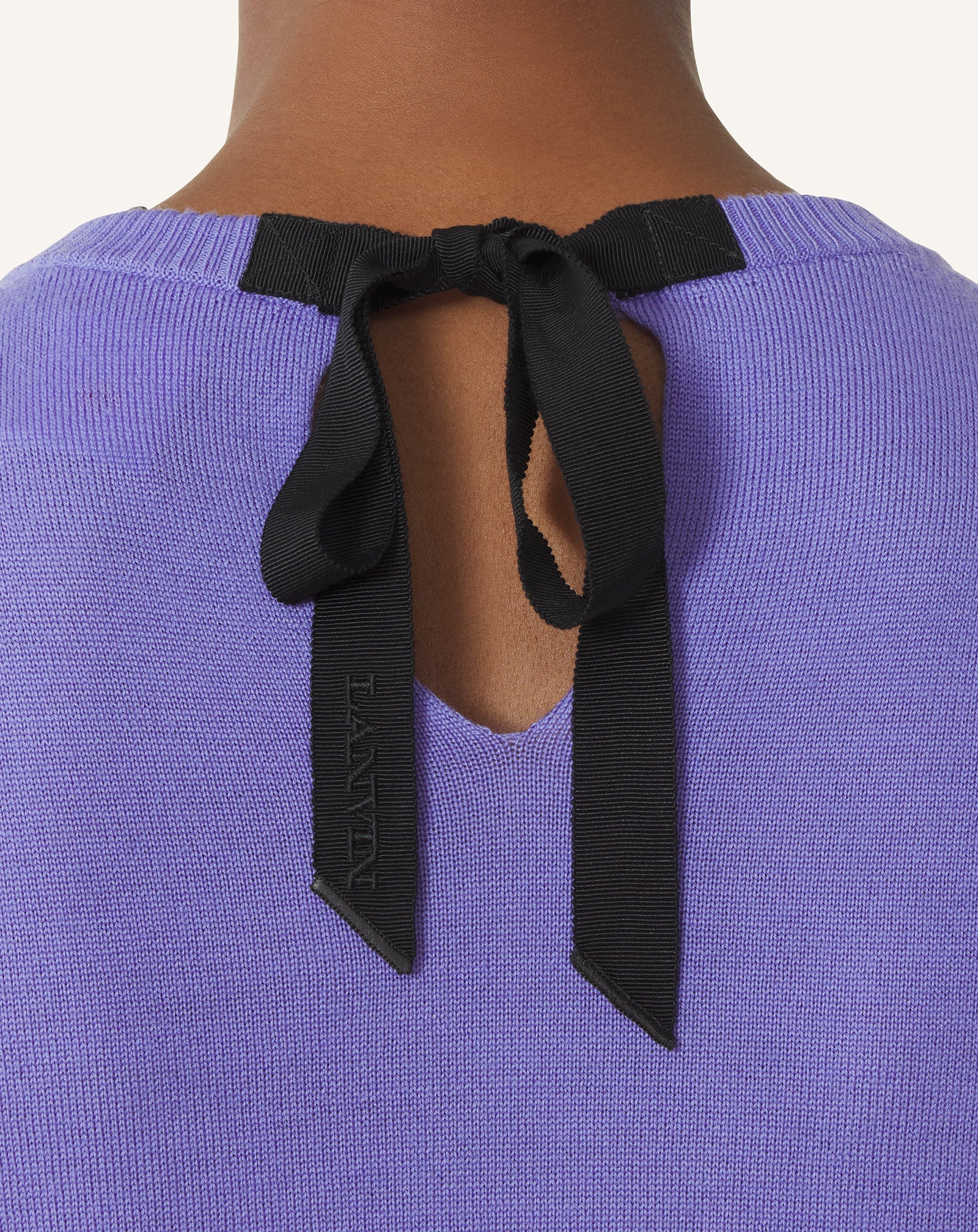 PURPLE WOOL SWEATER WITH GROSGRAIN DETAIL
