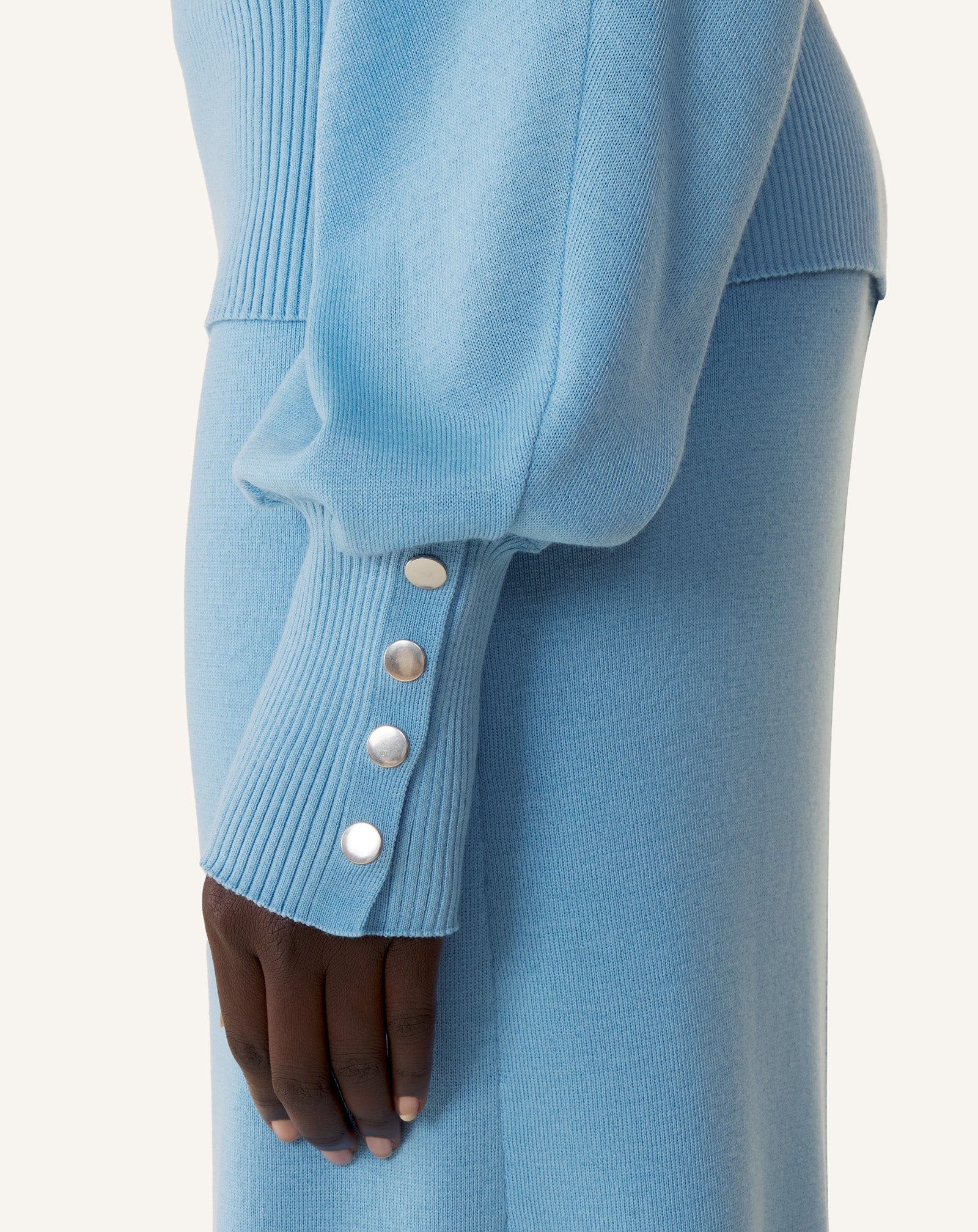 BLUE FITTED-WAIST MERINO WOOL SWEATER